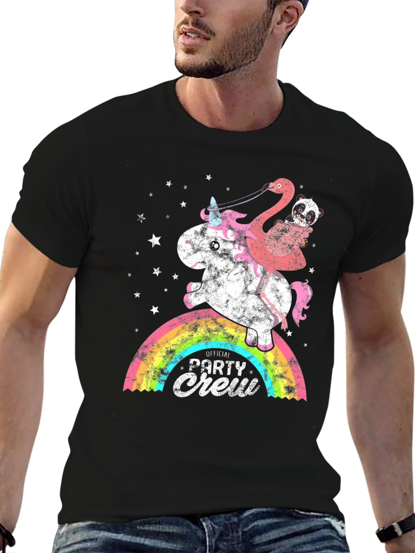 Unicorn Flamingo Party Crew Graphic Tee
