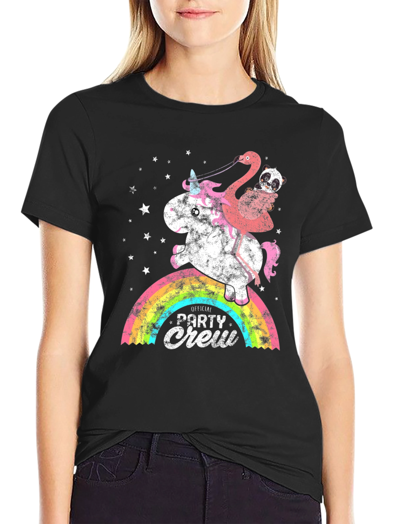 Unicorn Flamingo Party Crew Graphic Tee