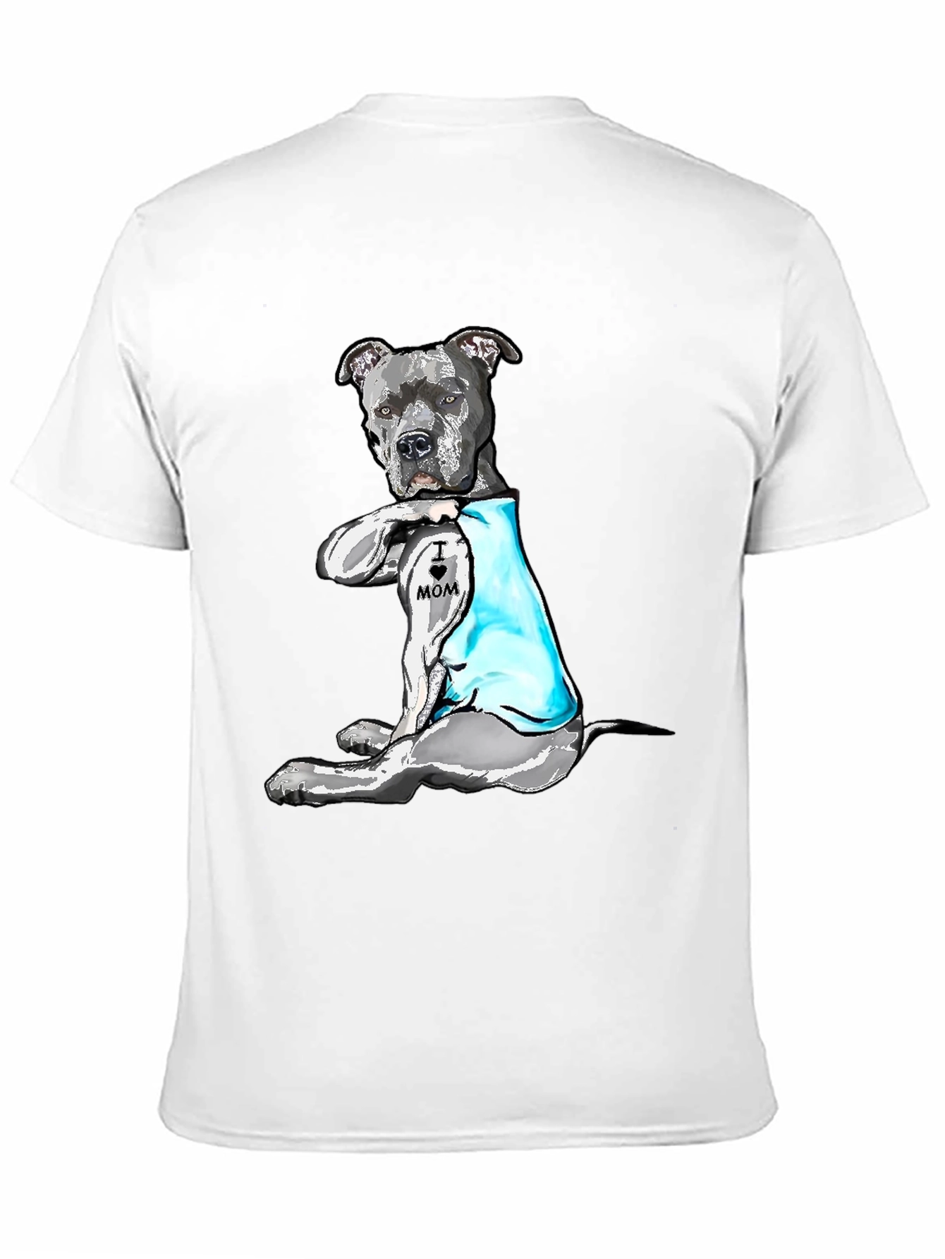 Pitbull Dog I Heart Mom Tattoo Black T-Shirt