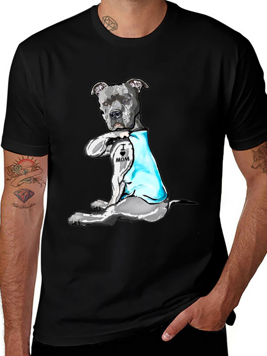 Pitbull Dog I Heart Mom Tattoo Black T-Shirt