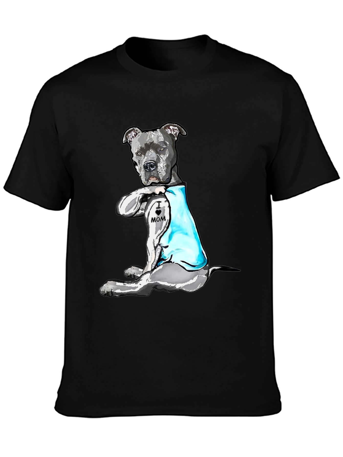 Pitbull Dog I Heart Mom Tattoo Black T-Shirt