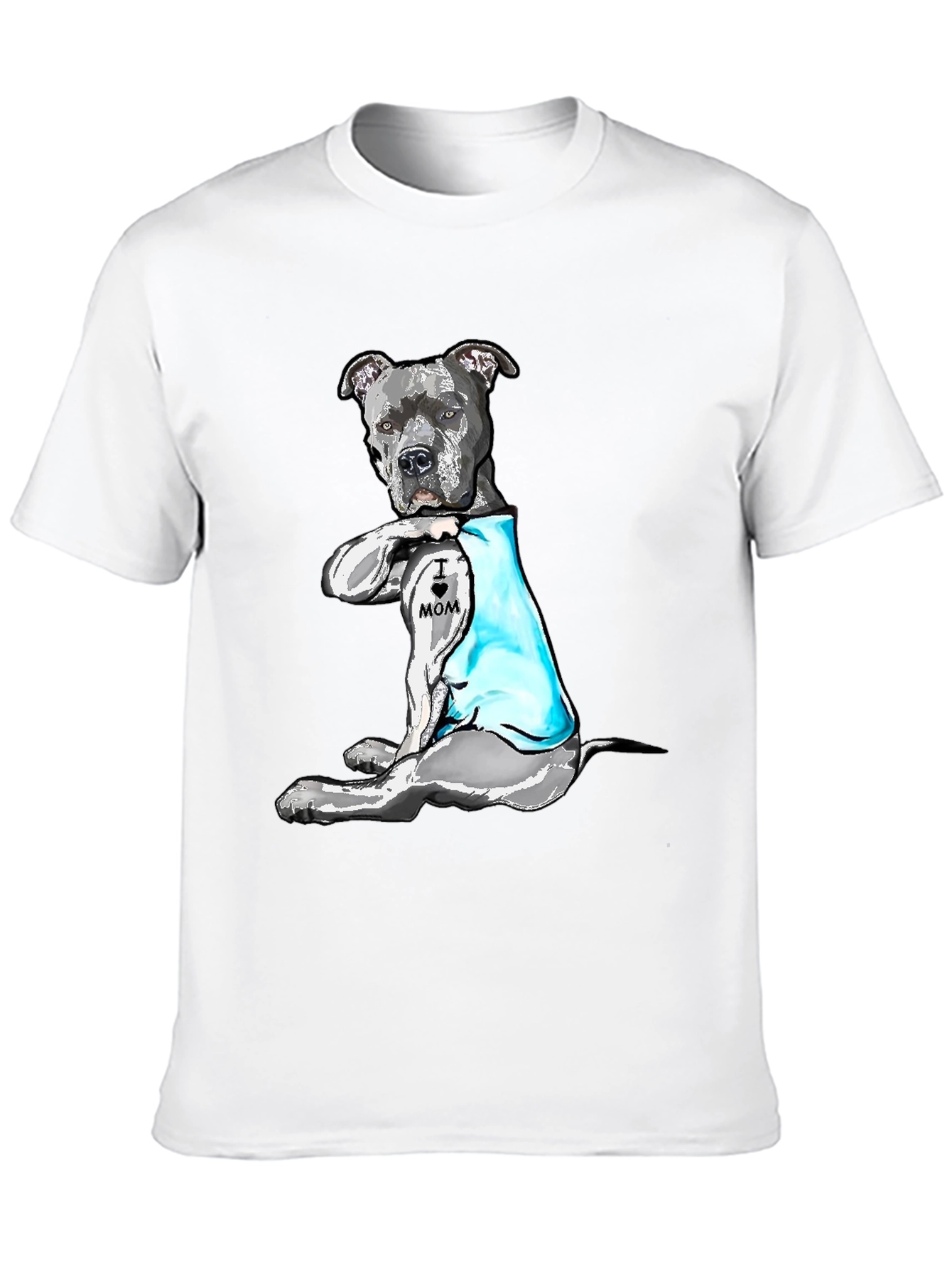 Pitbull Dog I Heart Mom Tattoo Black T-Shirt