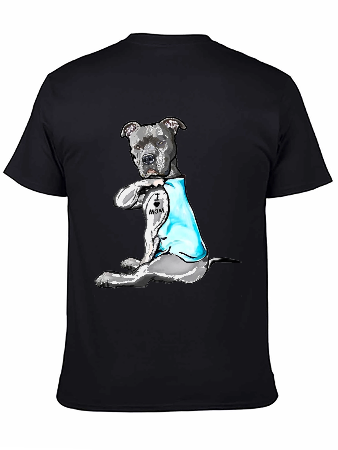 Pitbull Dog I Heart Mom Tattoo Black T-Shirt