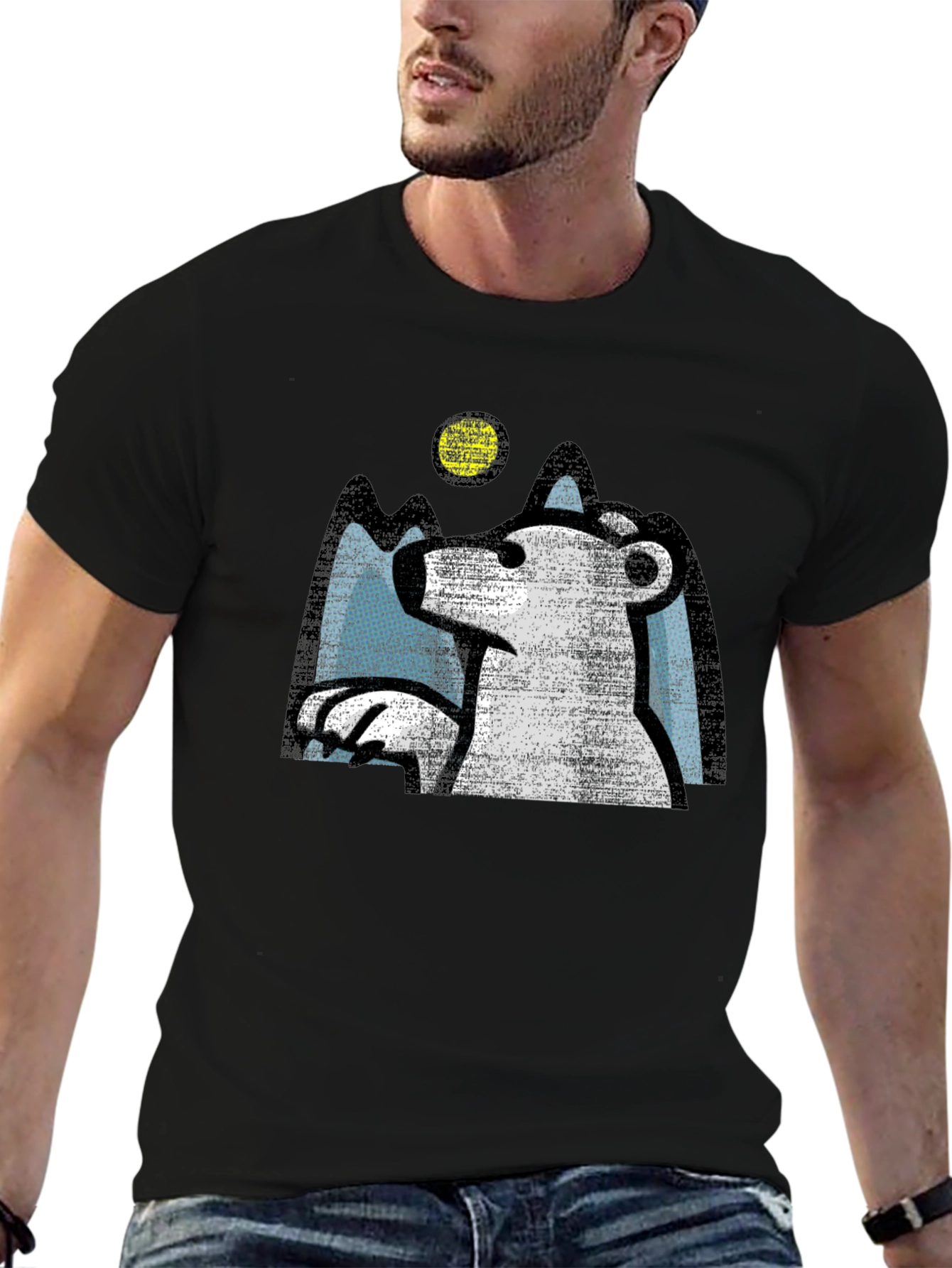 Polar Bear Graphic Tee - Black Cotton T-Shirt