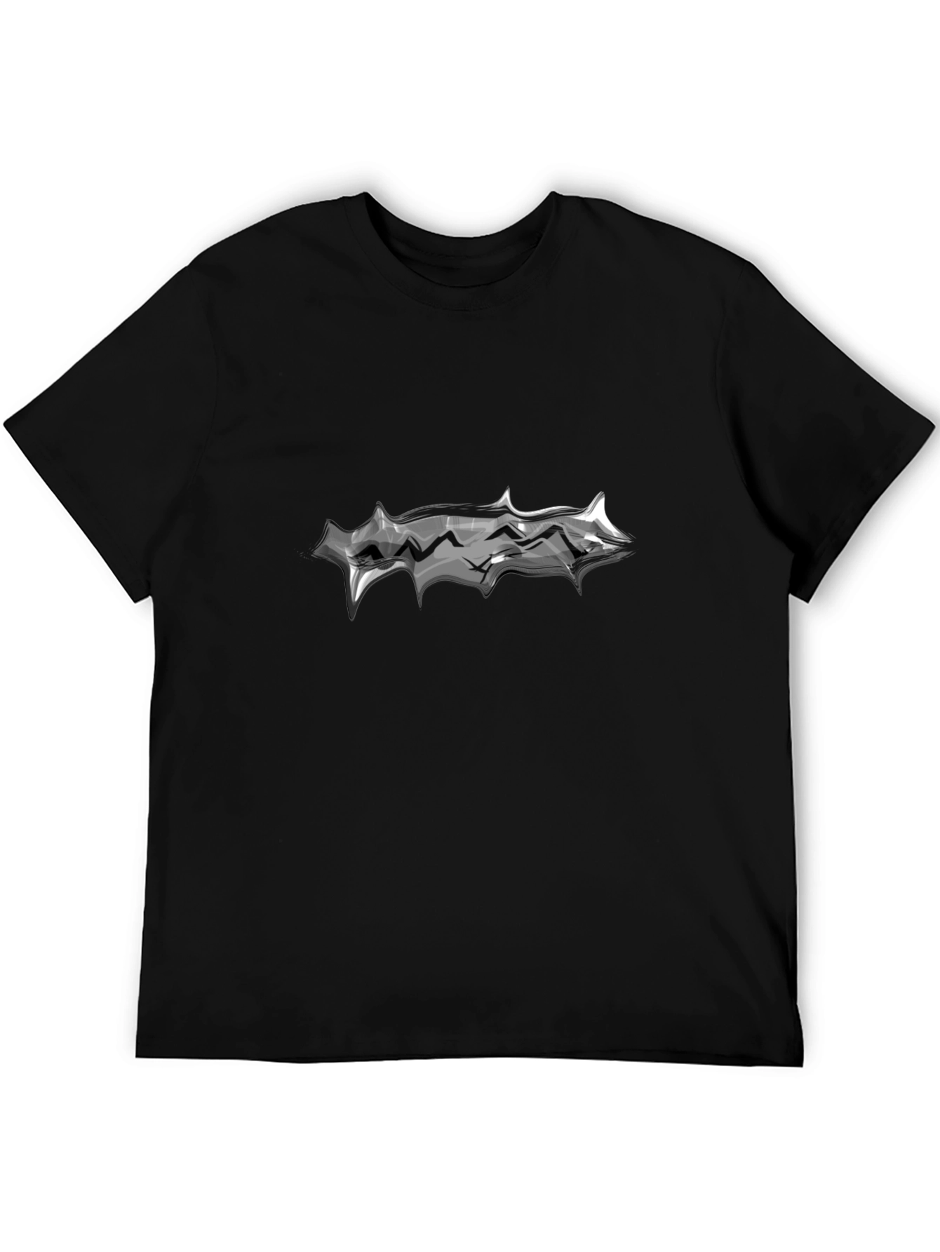 Mens Black T-Shirt with Abstract Silver Graphic