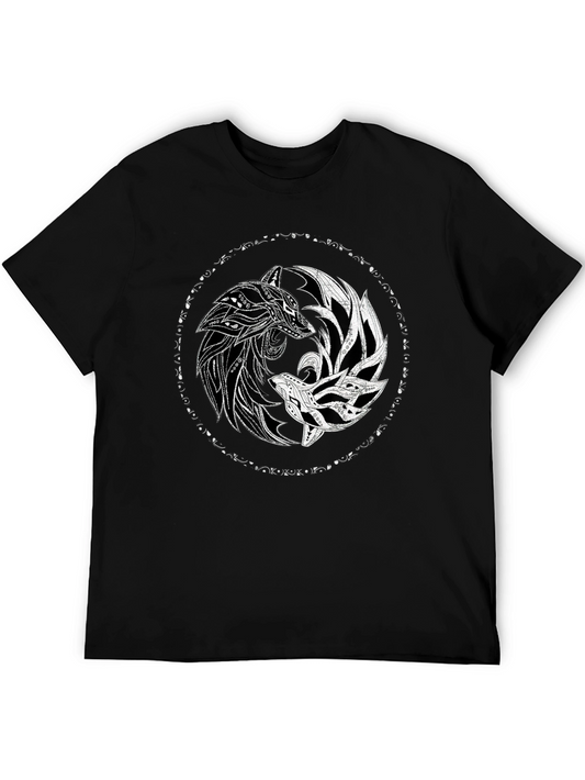 Yin Yang Wolves Graphic Tee - Black Cotton T-Shirt