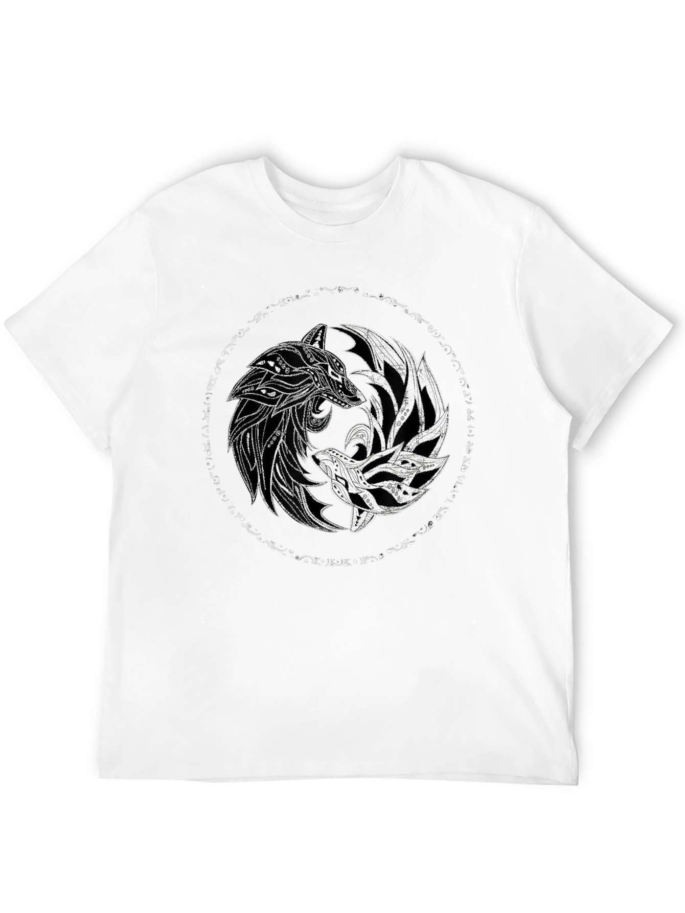 Yin Yang Wolves Graphic Tee - Black Cotton T-Shirt