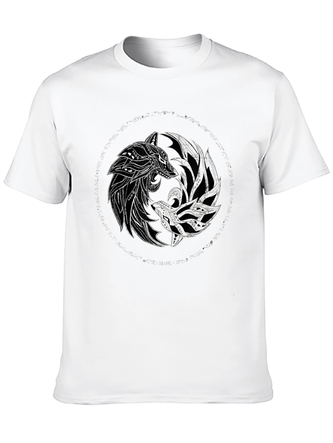 Yin Yang Wolves Graphic Tee - Black Cotton T-Shirt