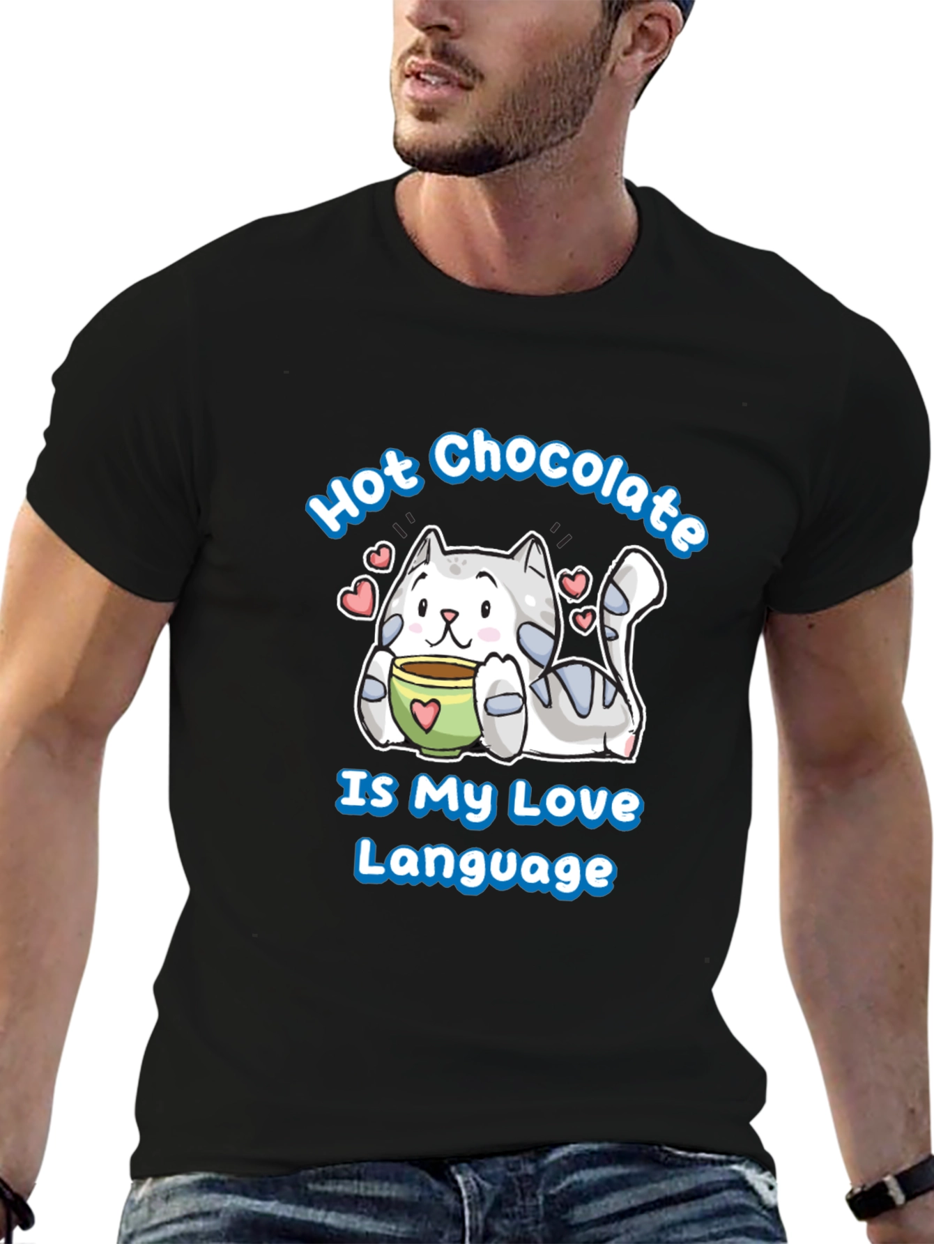 Hot Chocolate Cat Lover Black T-Shirt