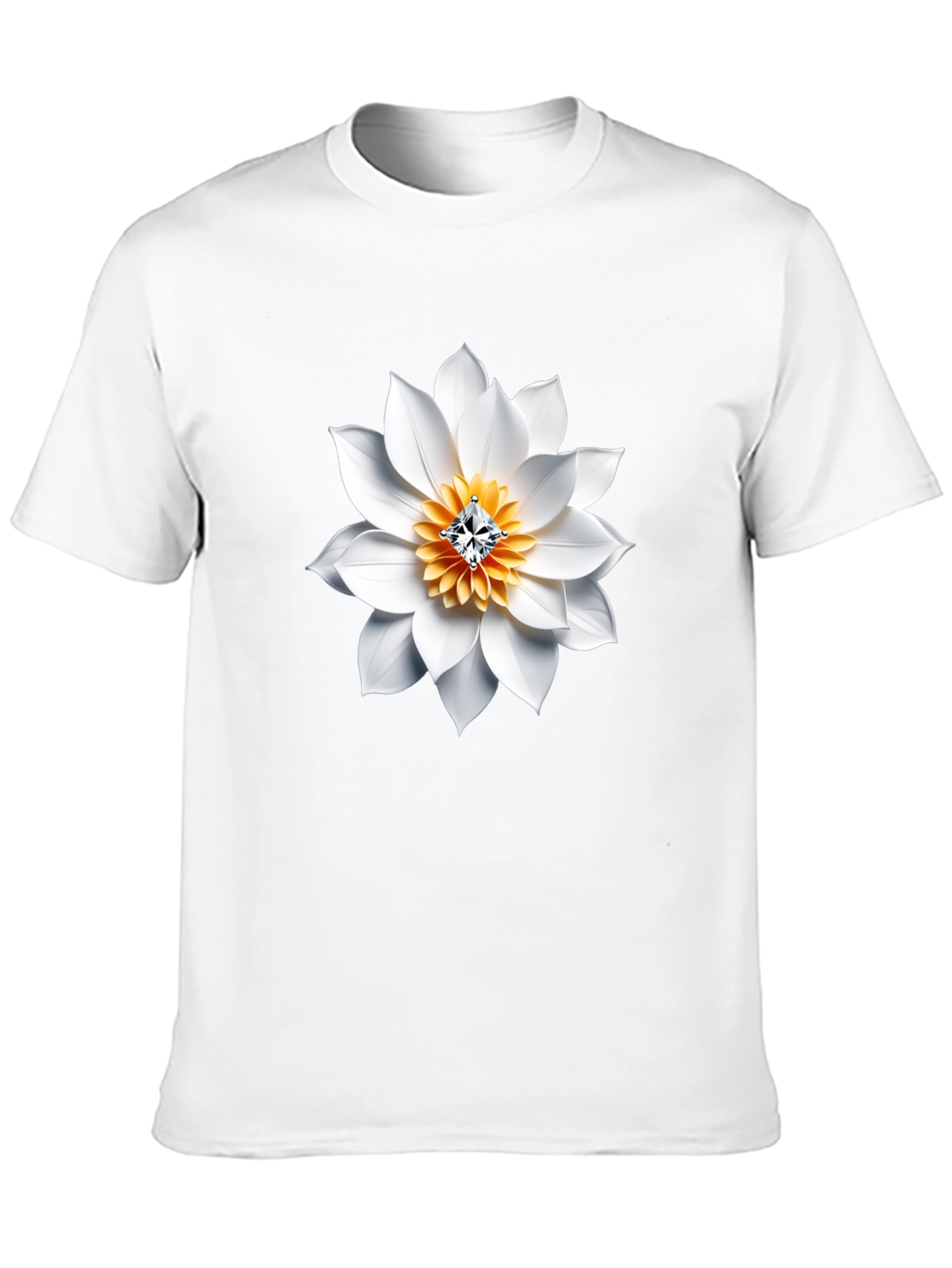 Black T-Shirt with White Floral Diamond Design