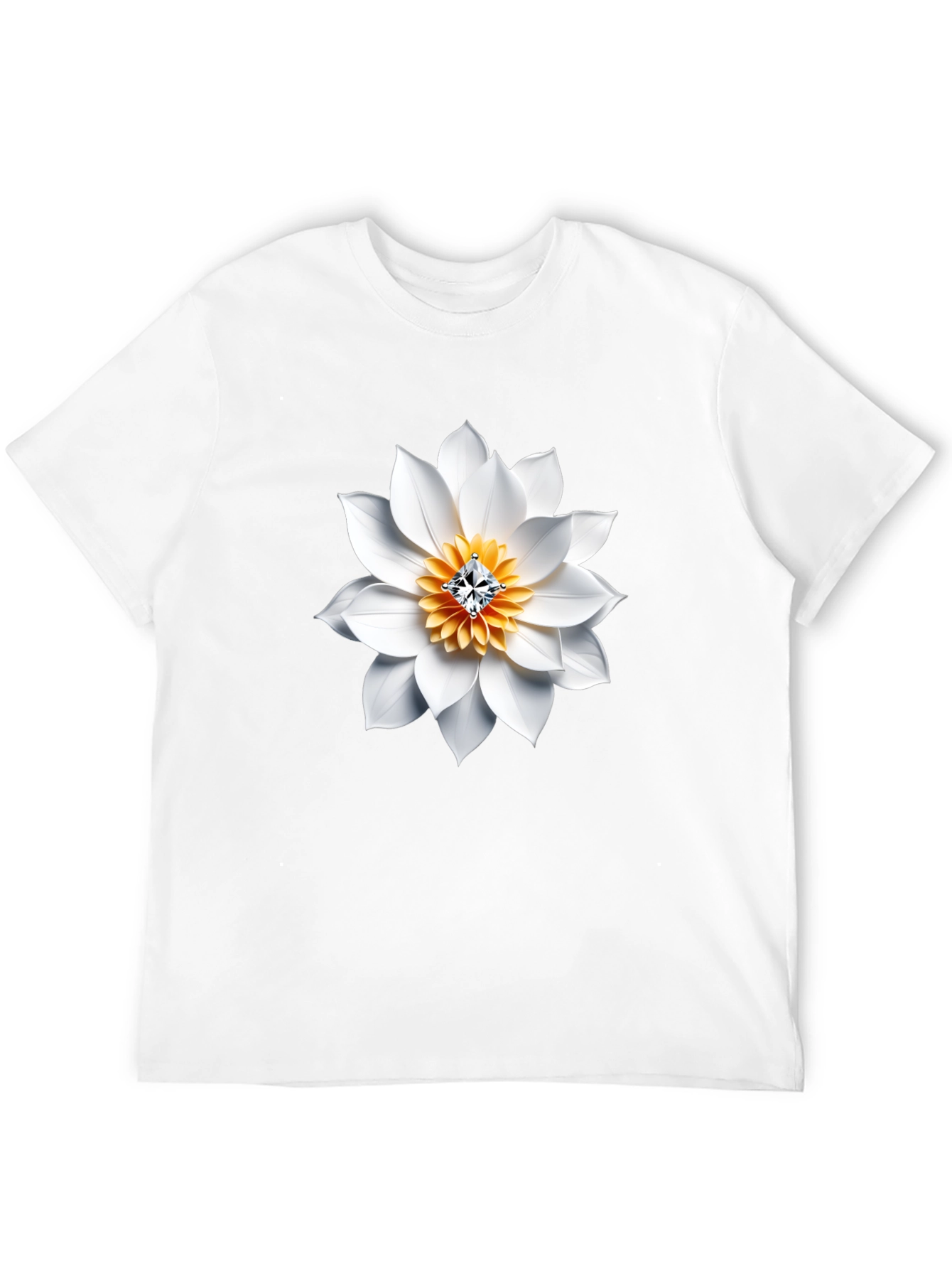 Black T-Shirt with White Floral Diamond Design
