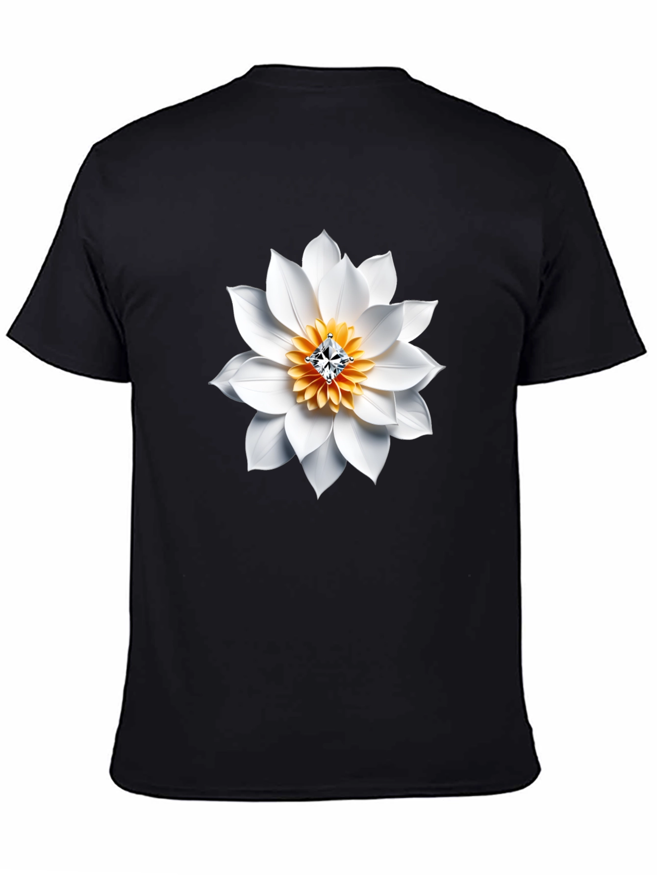 Black T-Shirt with White Floral Diamond Design