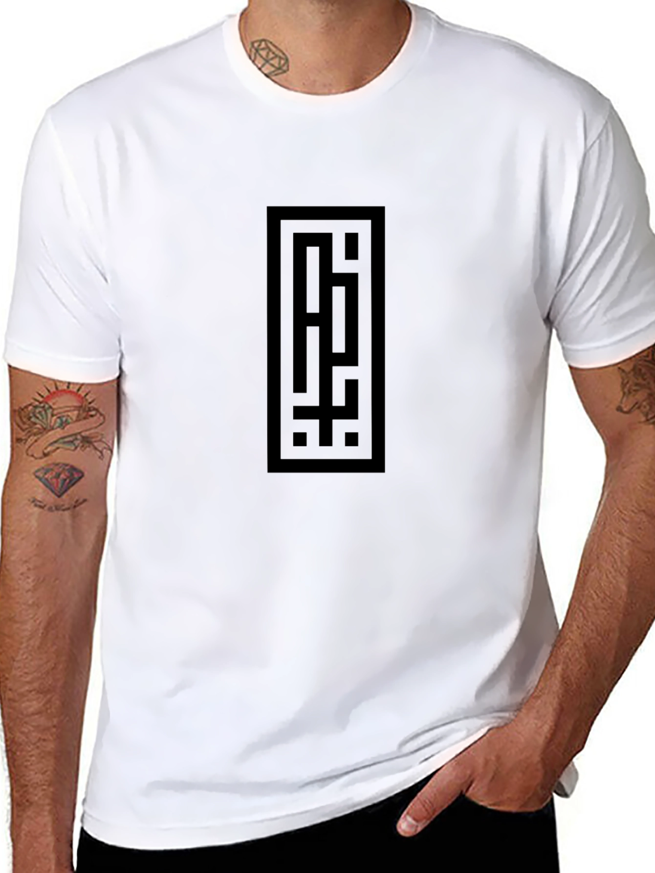 Mens Black Graphic Tee - Geometric Print