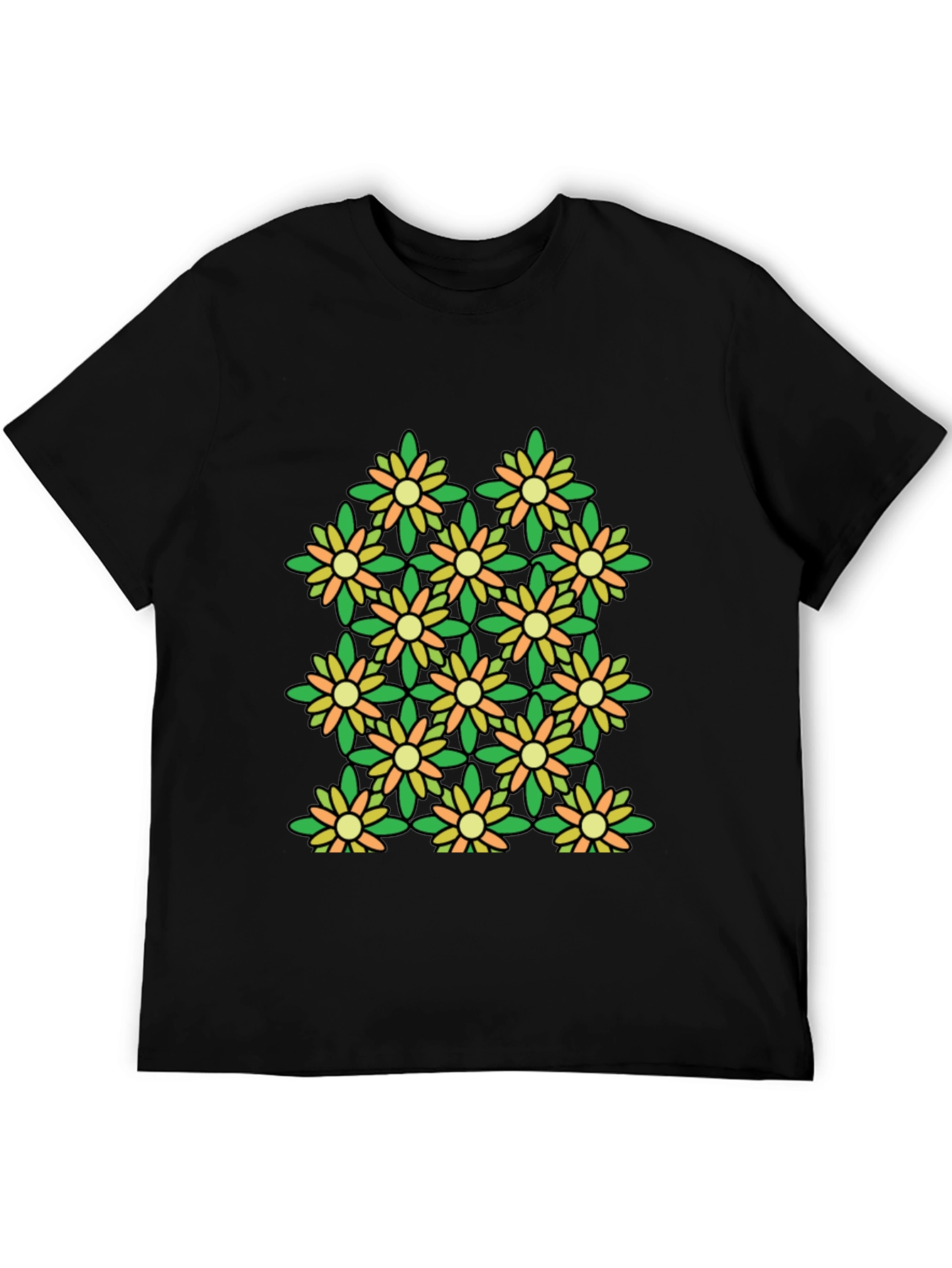 Floral Pattern Black T-Shirt - Stylish & Unique