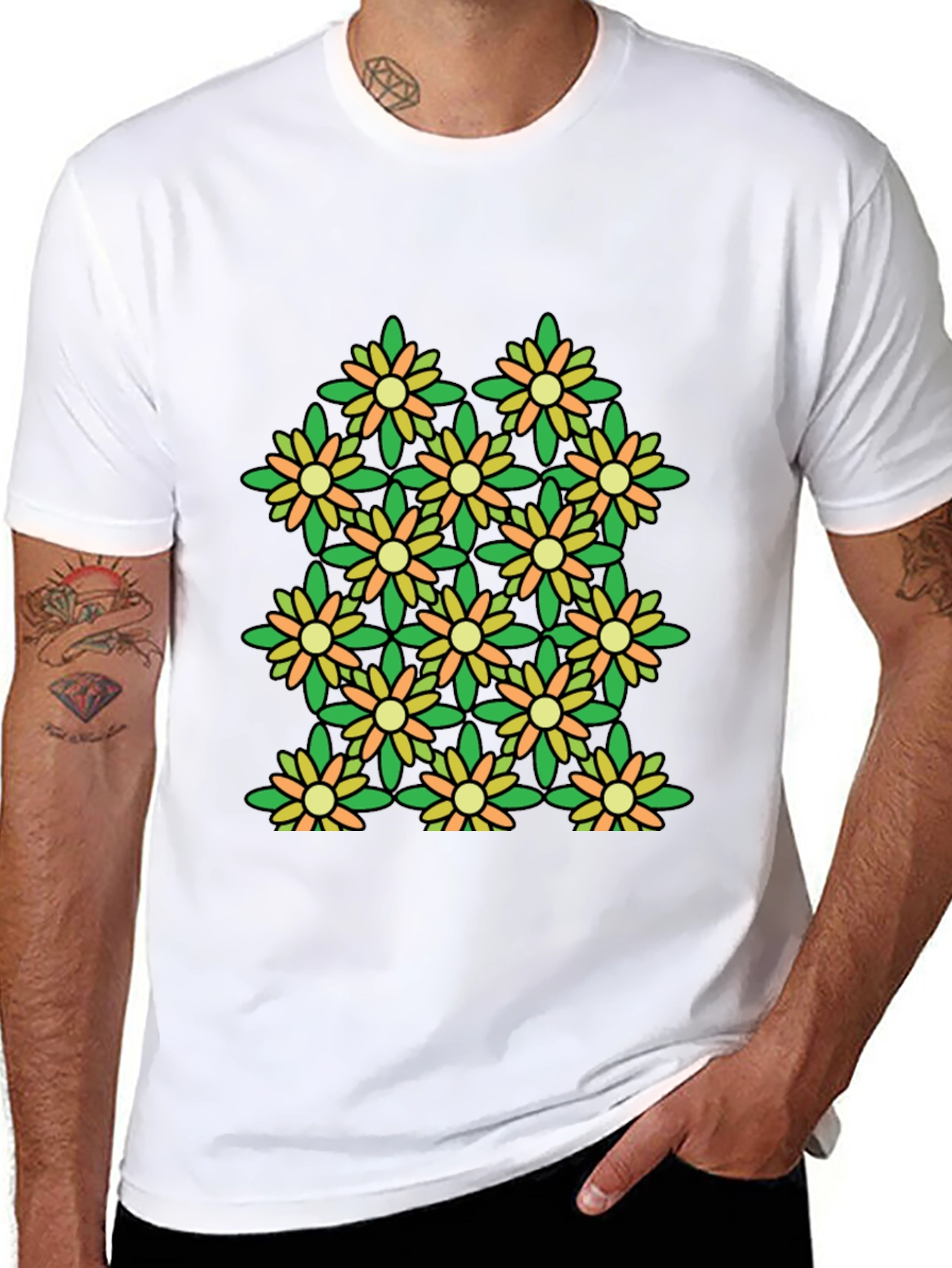 Floral Pattern Black T-Shirt - Stylish & Unique