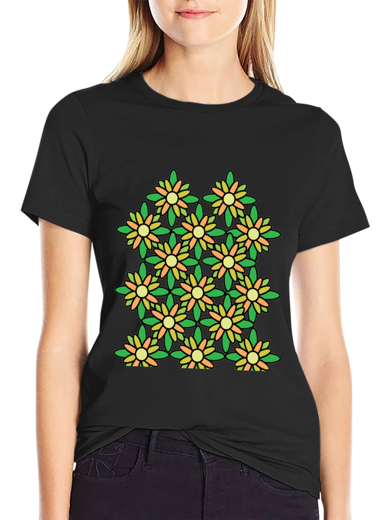 Floral Pattern Black T-Shirt - Stylish & Unique