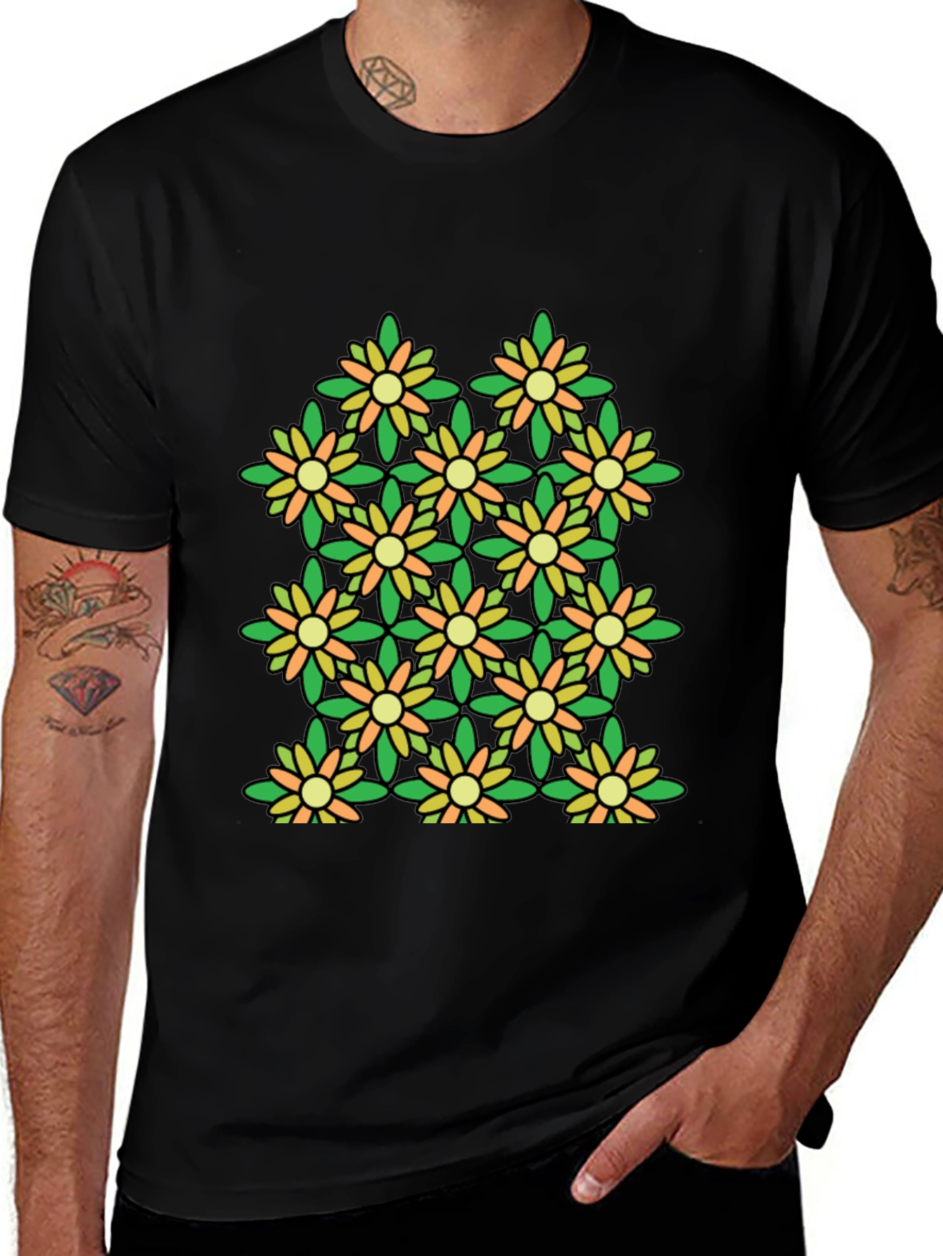Floral Pattern Black T-Shirt - Stylish & Unique