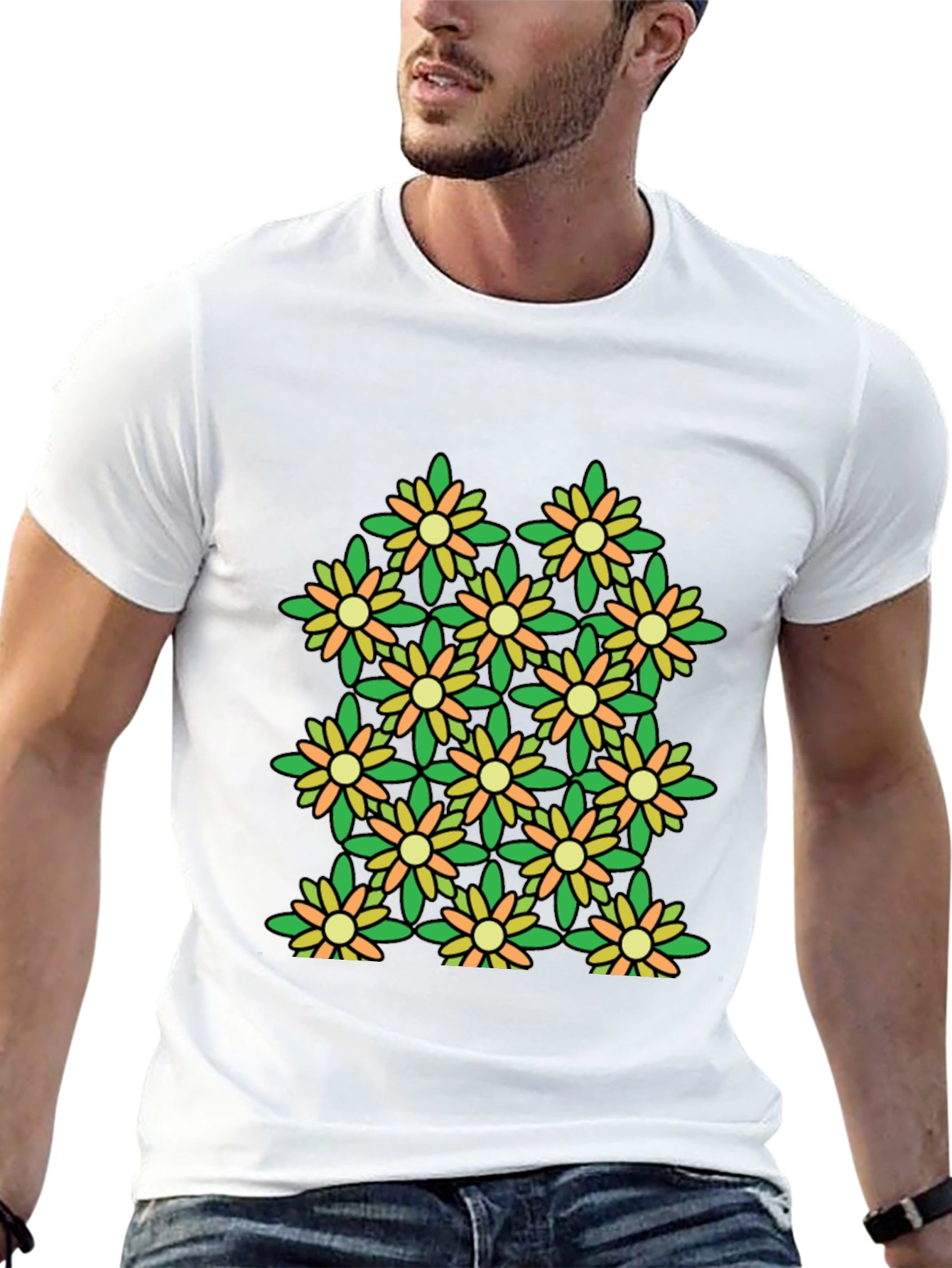 Floral Pattern Black T-Shirt - Stylish & Unique