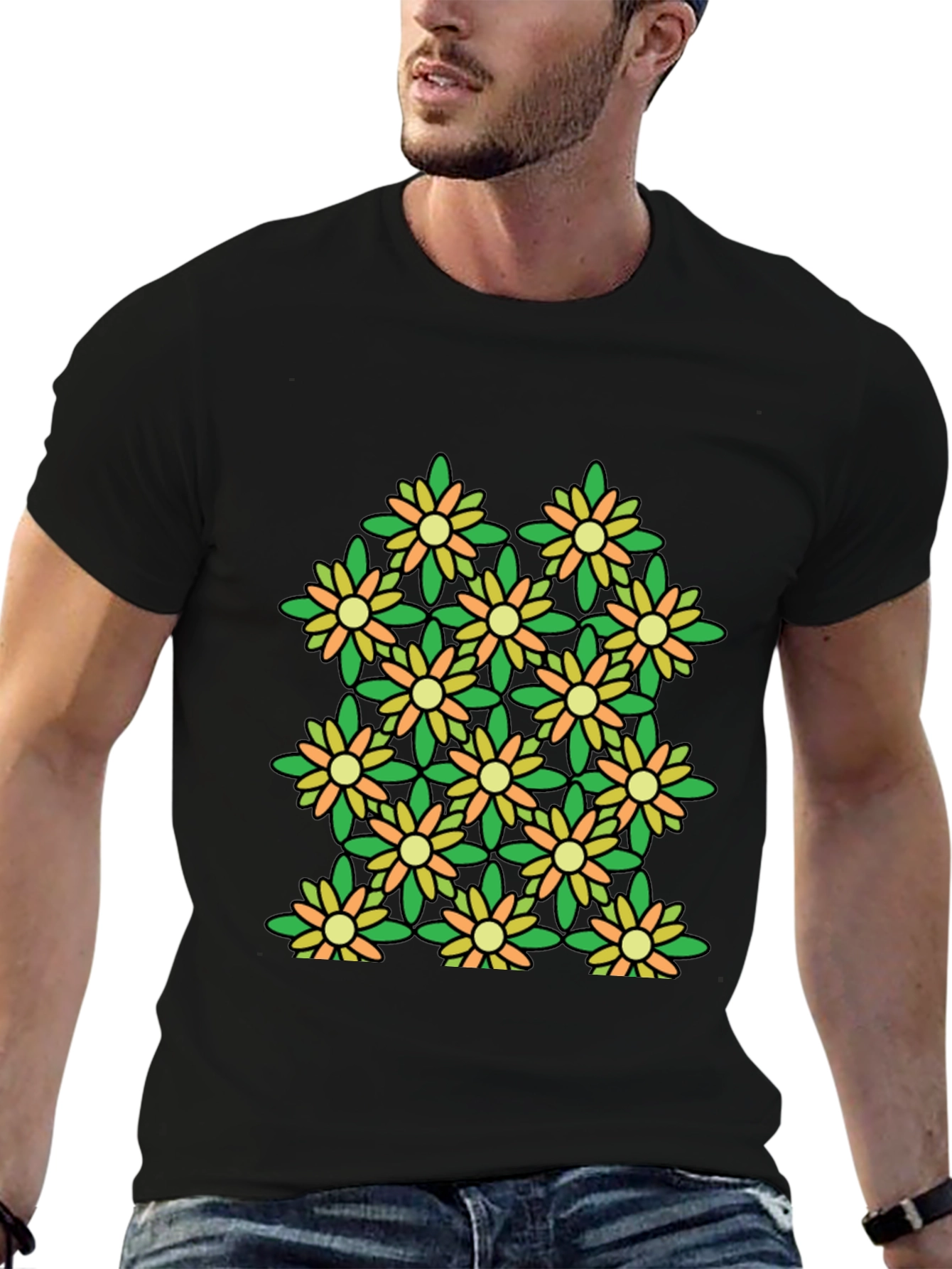 Floral Pattern Black T-Shirt - Stylish & Unique