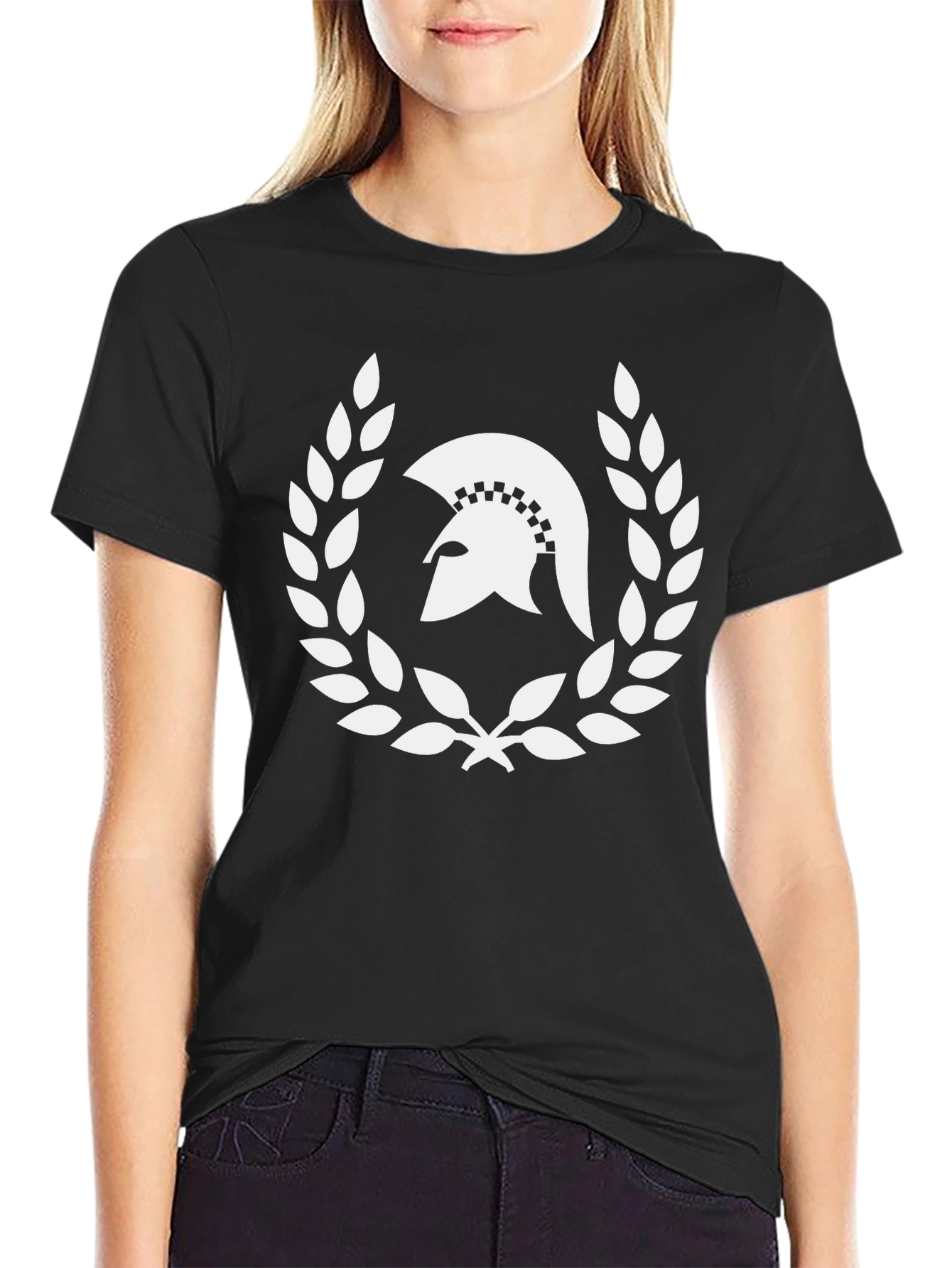 Spartan Helmet Laurel Wreath Black T-Shirt