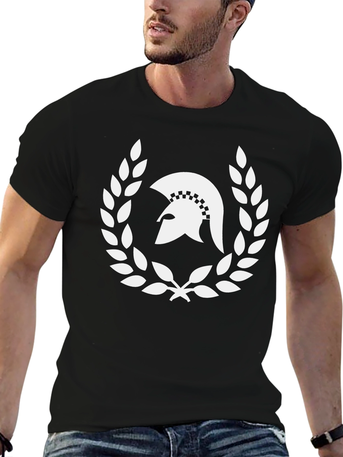 Spartan Helmet Laurel Wreath Black T-Shirt