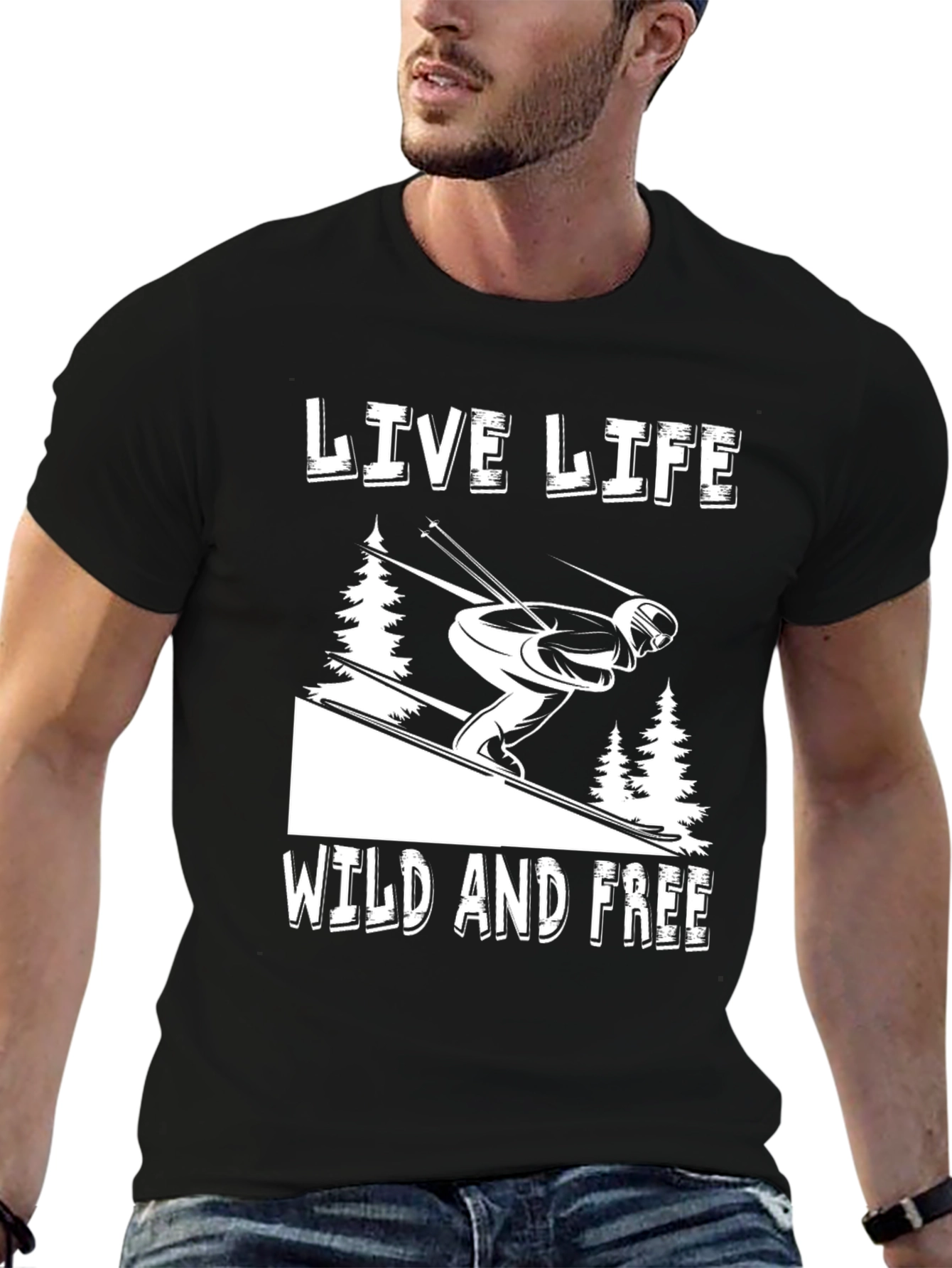 Live Life Wild and Free Skiing Graphic Tee