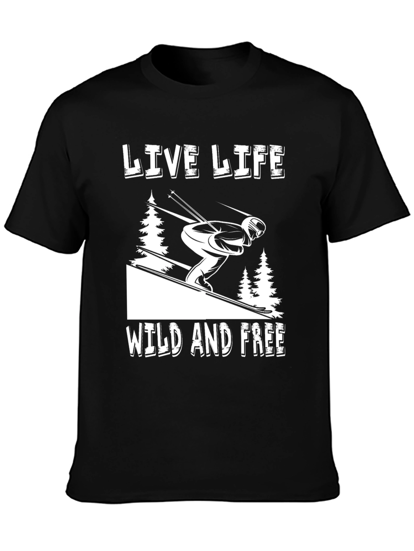 Live Life Wild and Free Skiing Graphic Tee