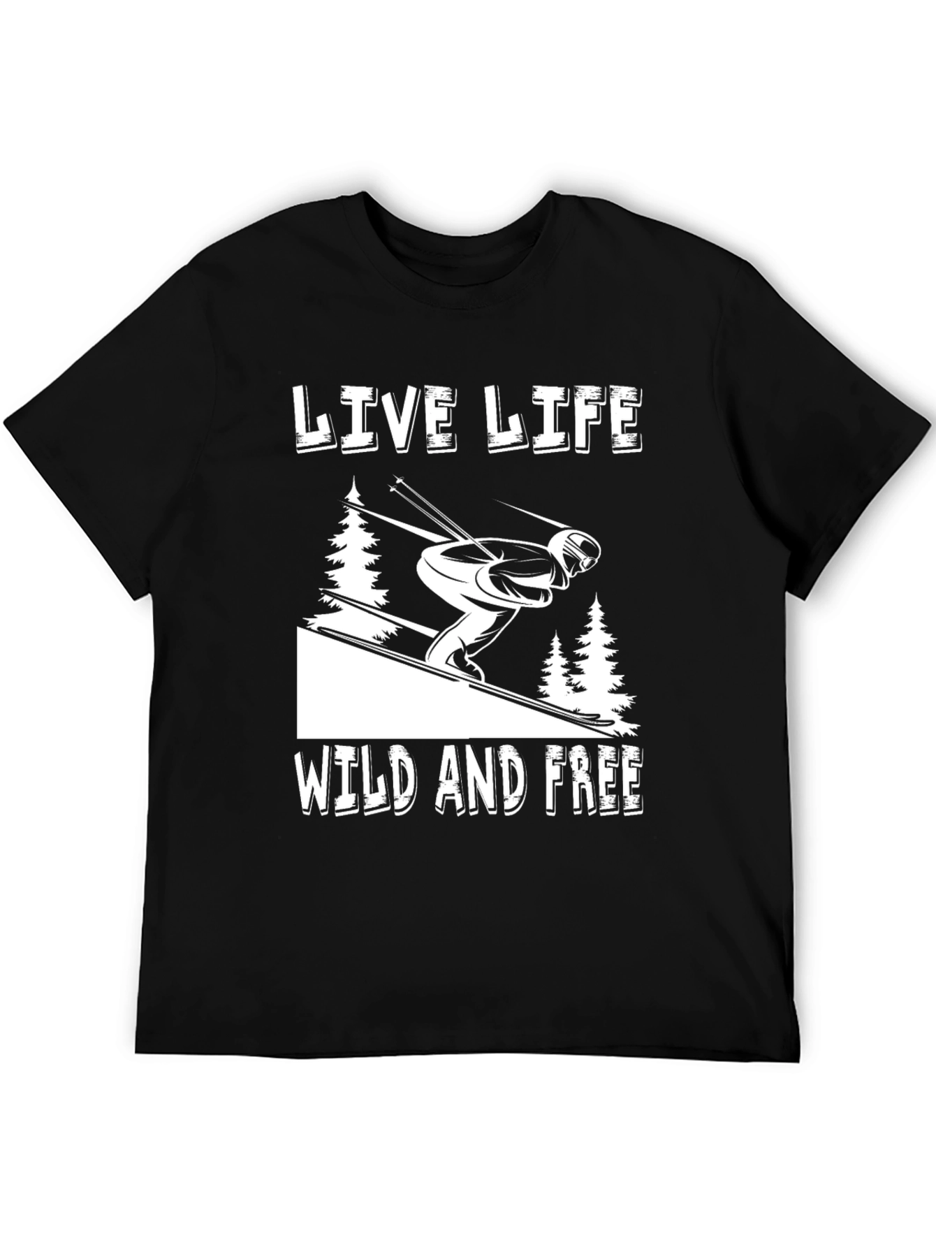 Live Life Wild and Free Skiing Graphic Tee