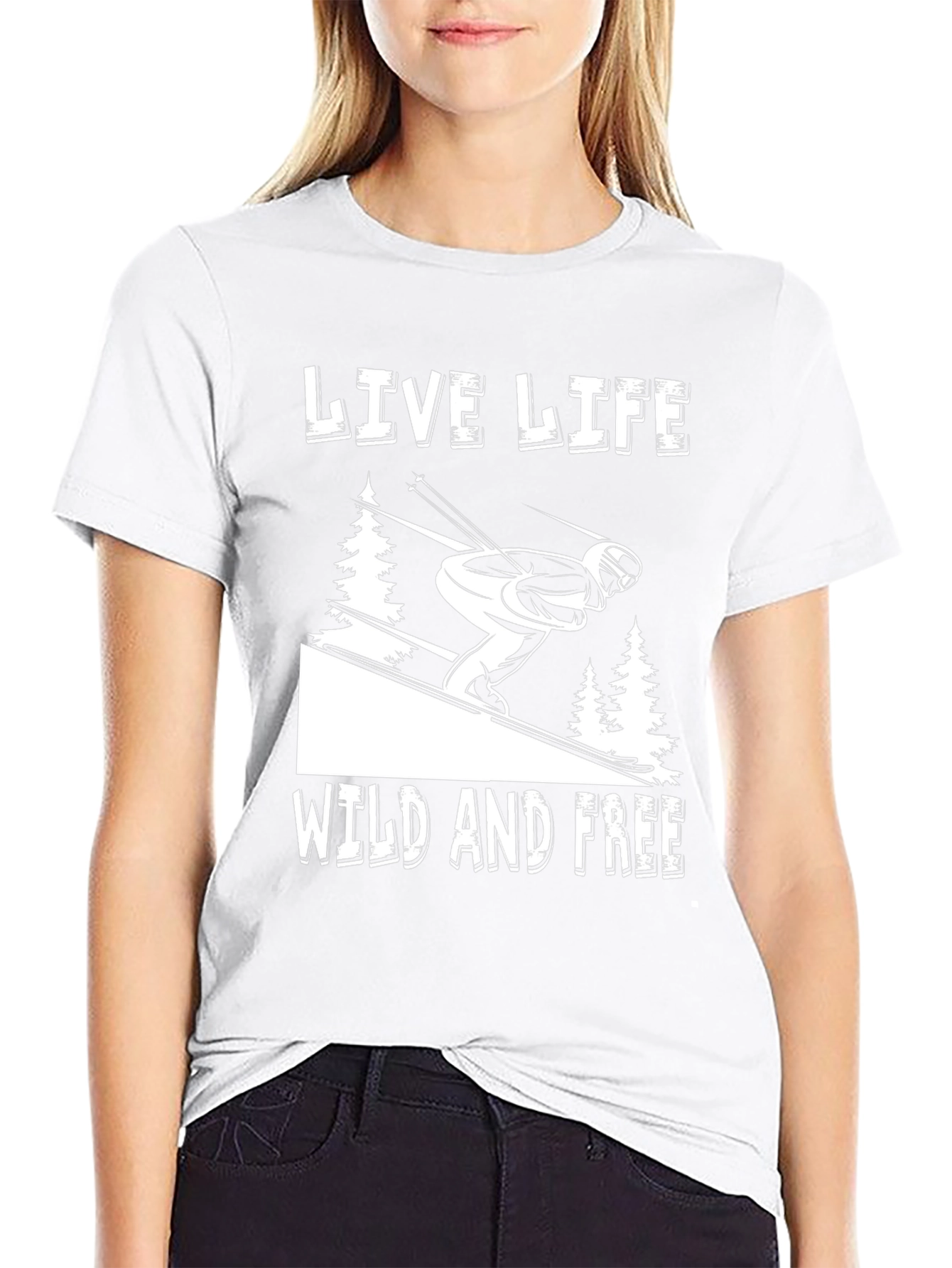 Live Life Wild and Free Skiing Graphic Tee