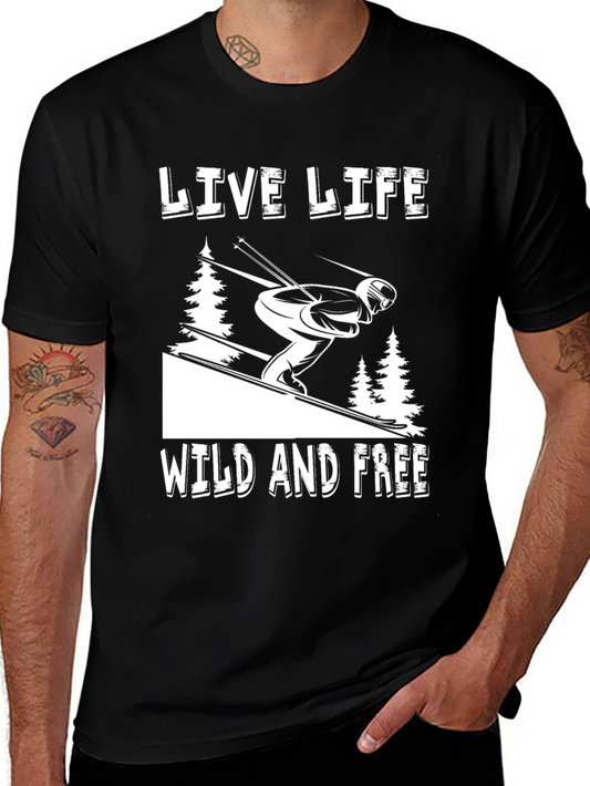 Live Life Wild and Free Skiing Graphic Tee