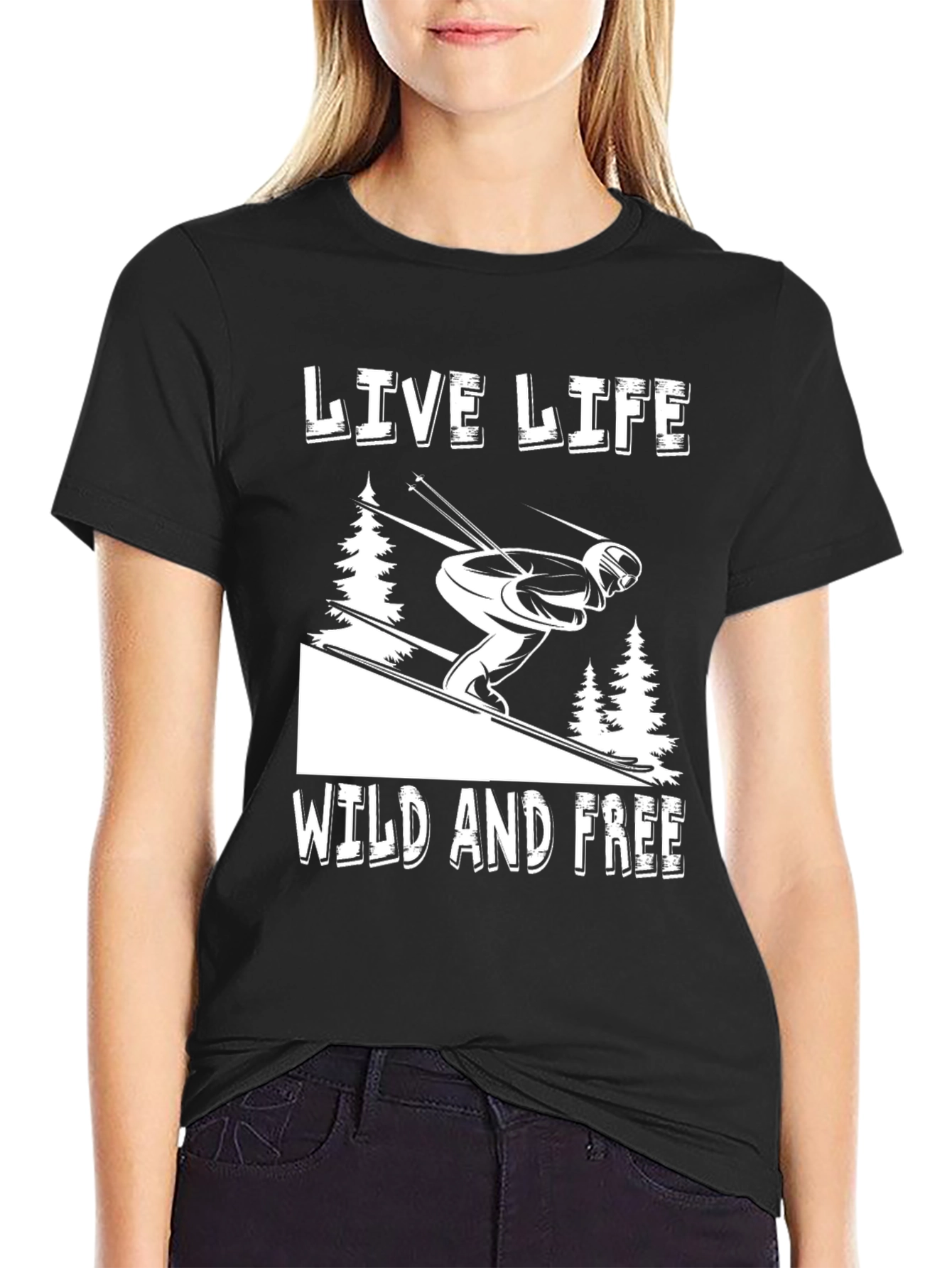 Live Life Wild and Free Skiing Graphic Tee