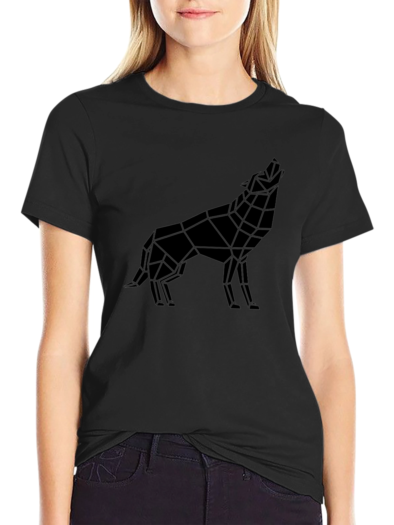 Geometric Wolf Graphic Tee - Modern Black T-Shirt