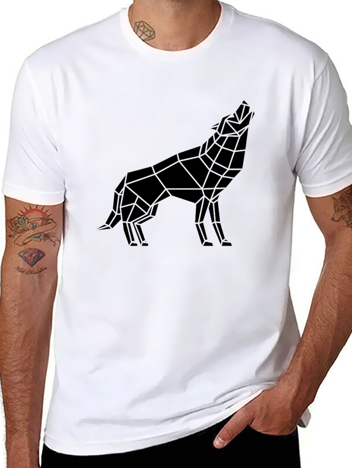 Geometric Wolf Graphic Tee - Modern Black T-Shirt