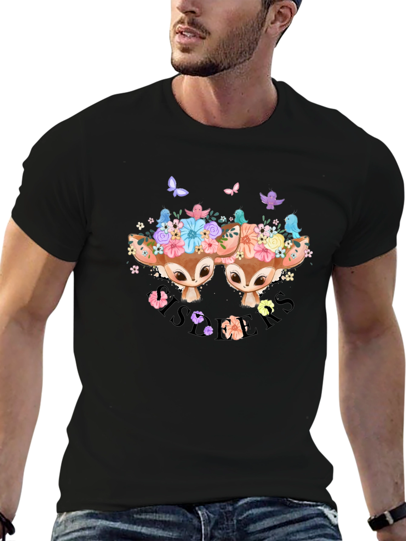 Floral Deer Sisters Graphic T-Shirt