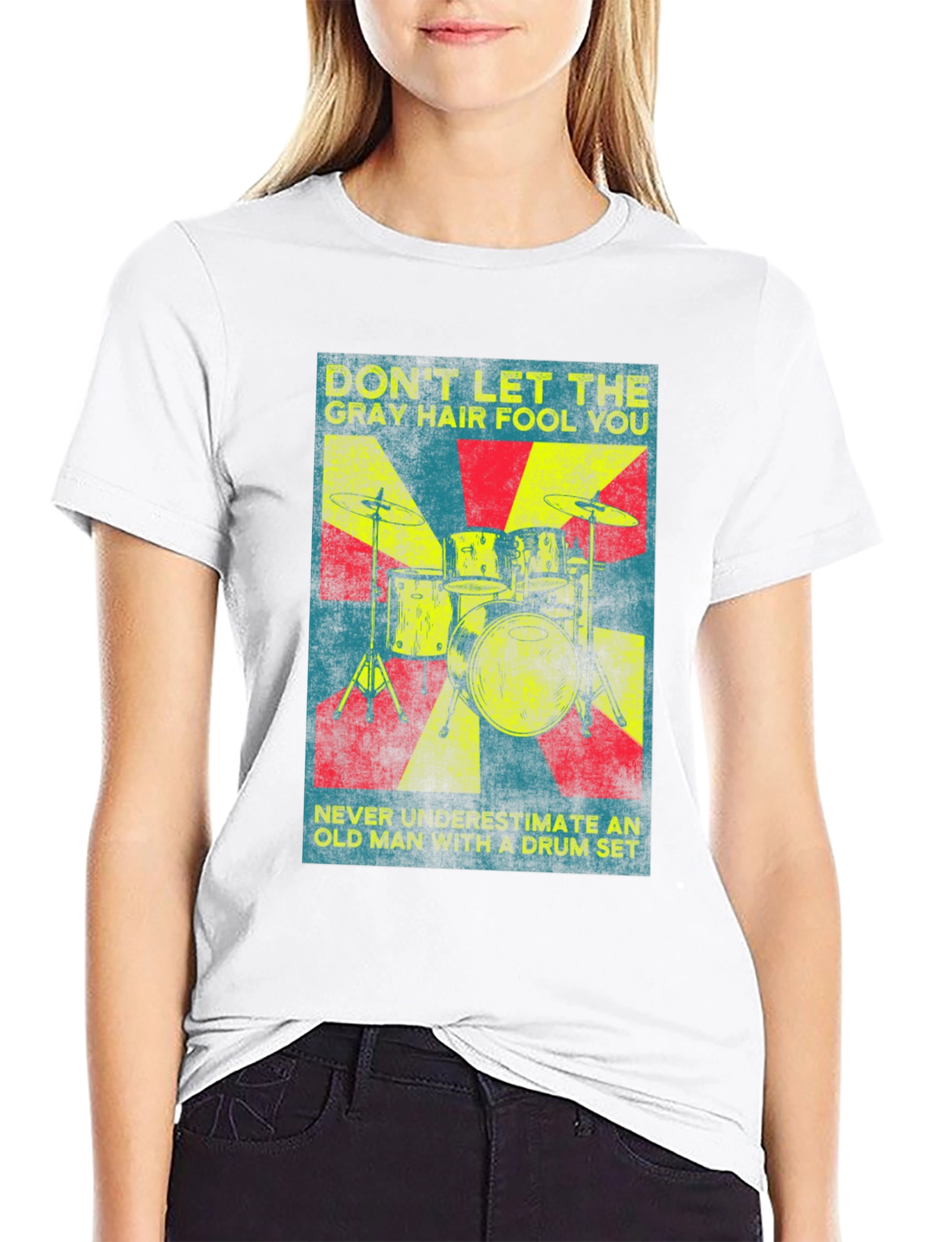Drummer Old Man T-Shirt - Gray Hair Drum Set