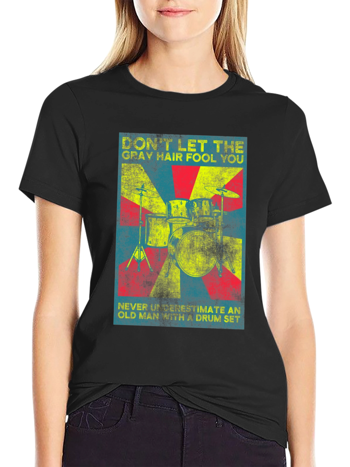 Drummer Old Man T-Shirt - Gray Hair Drum Set