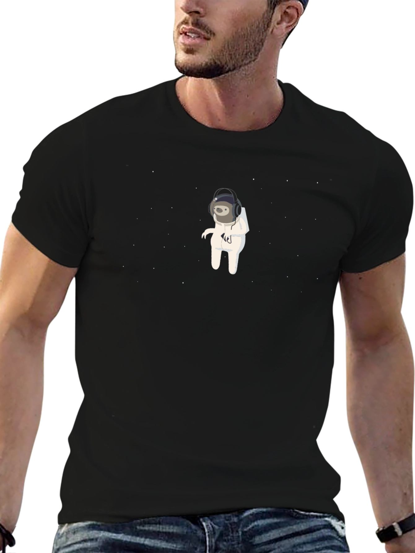 Astronaut Sloth Graphic Tee - Unisex Black T-Shirt