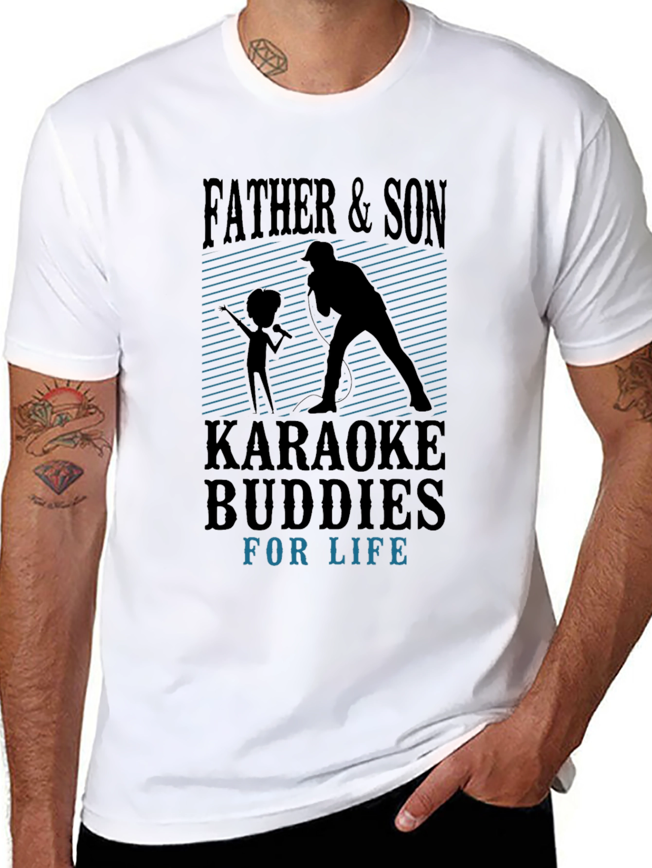 Father & Son Karaoke Buddies Black T-Shirt