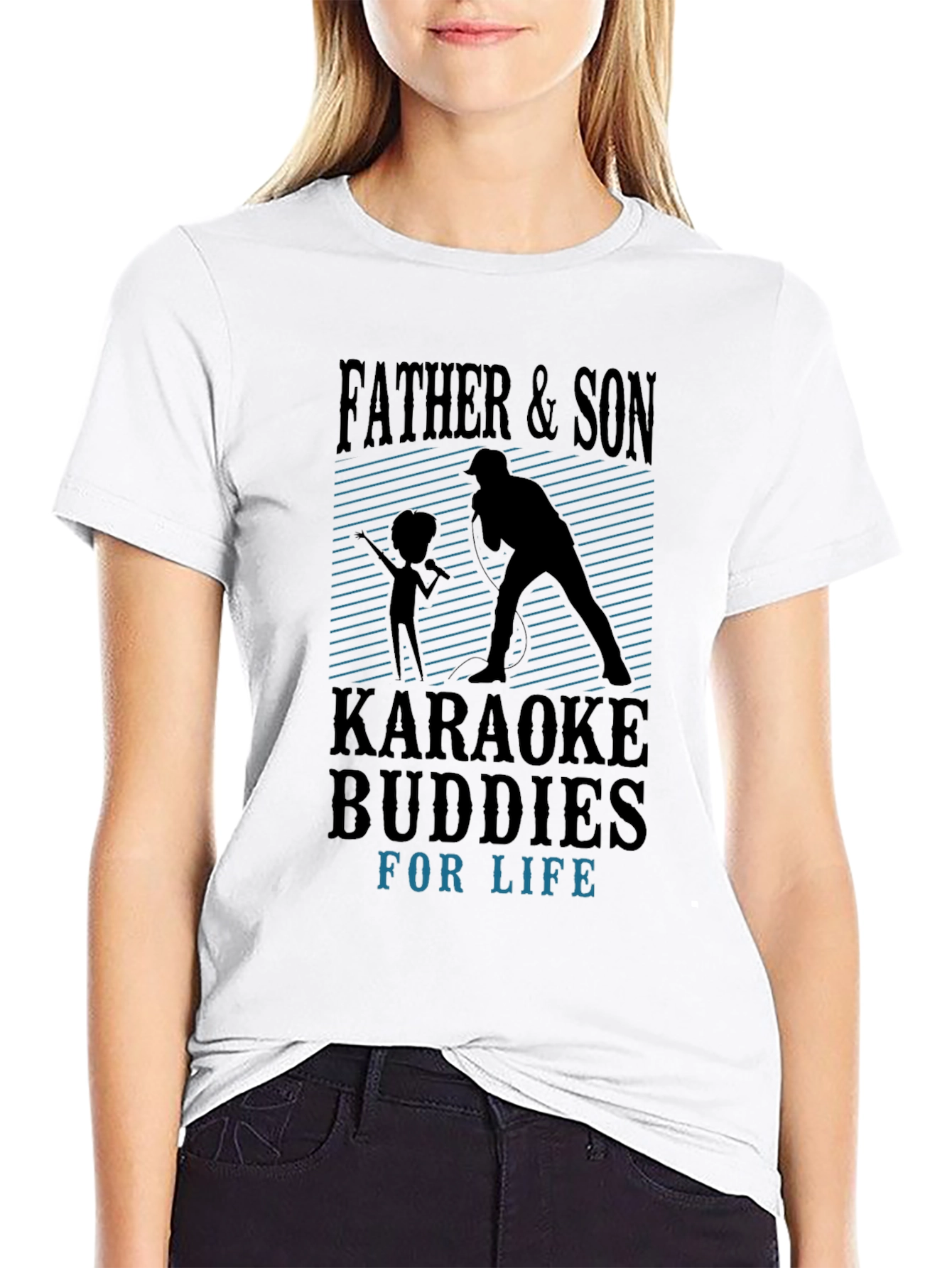 Father & Son Karaoke Buddies Black T-Shirt