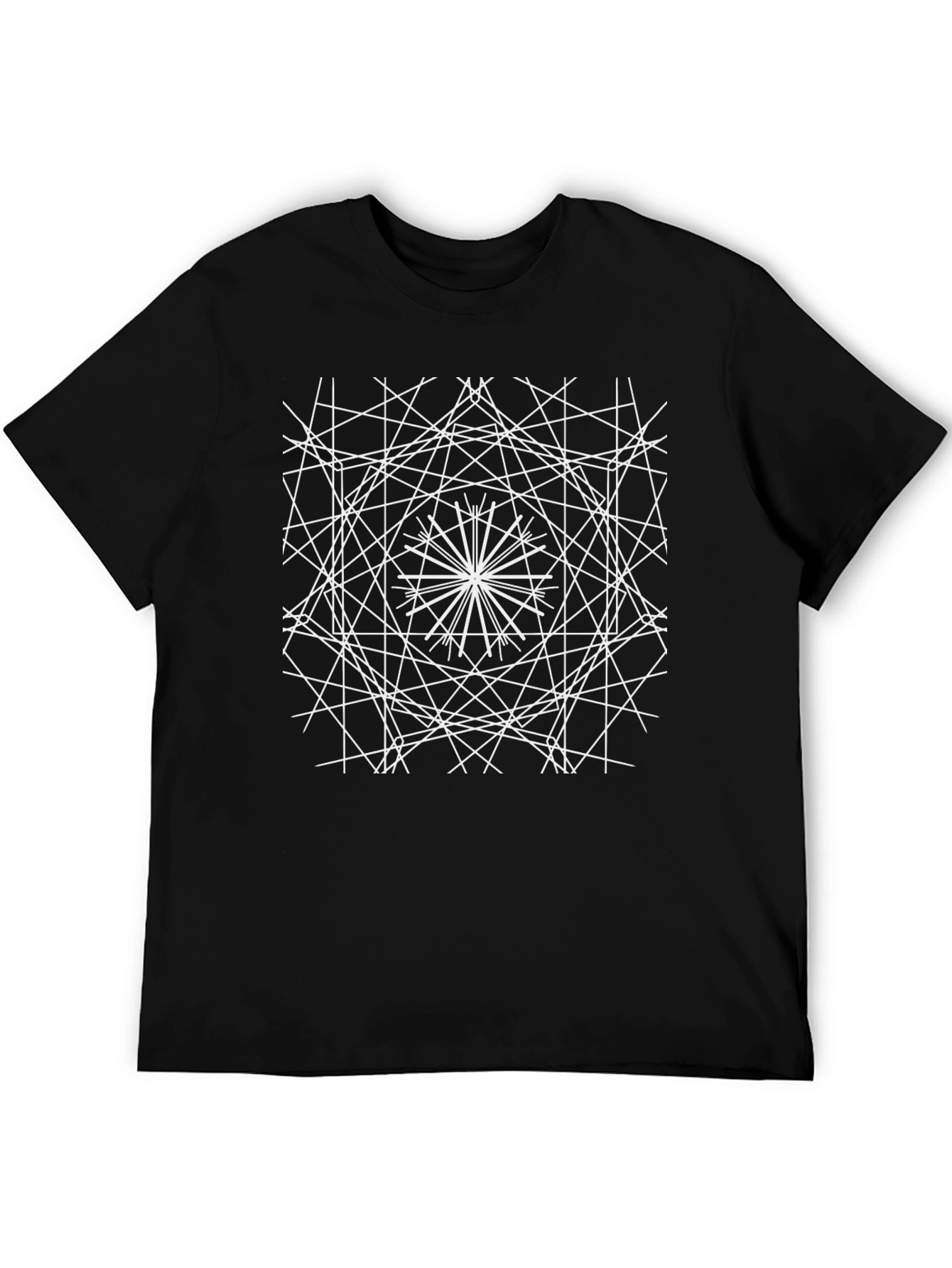 Geometric Line Art Graphic Black T-Shirt