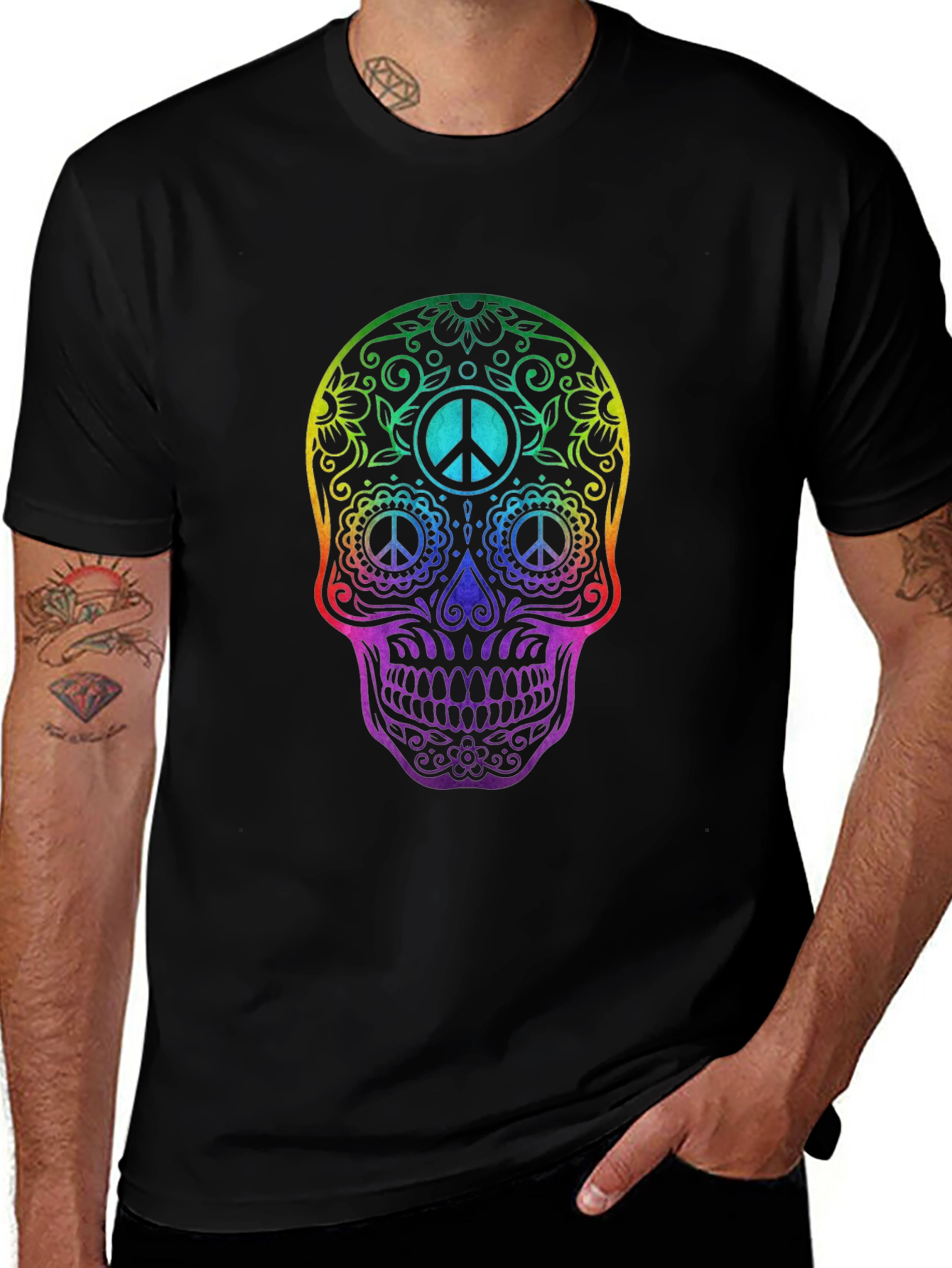 Rainbow Skull Peace Sign T-Shirt