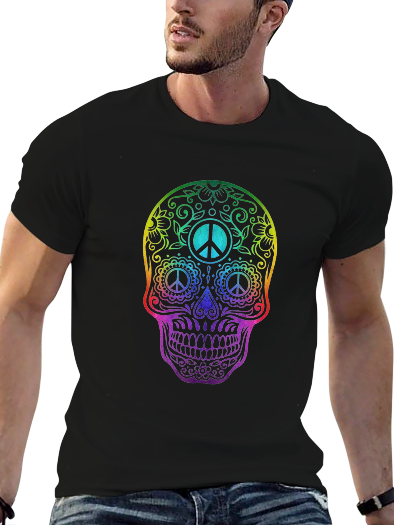 Rainbow Skull Peace Sign T-Shirt