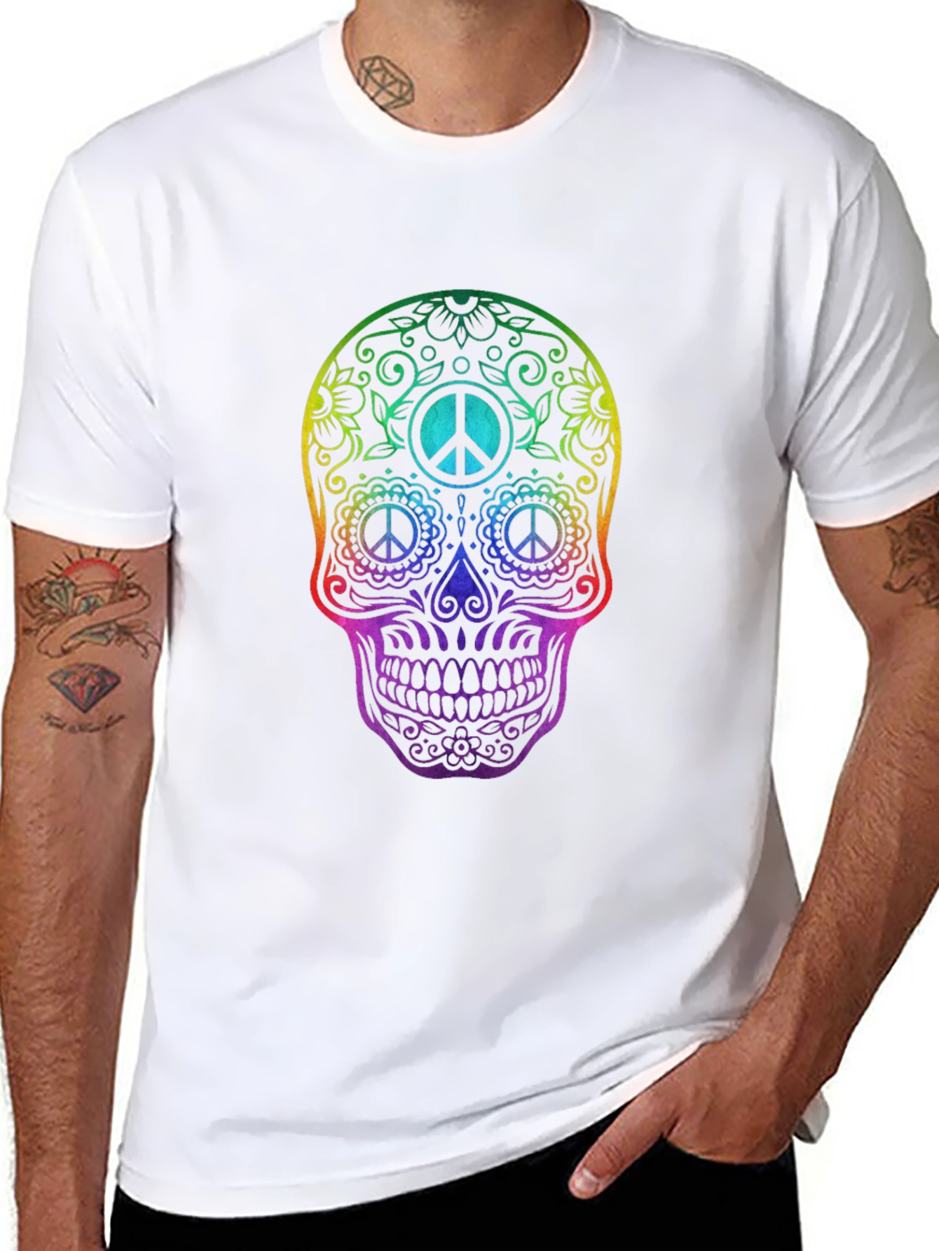 Rainbow Skull Peace Sign T-Shirt
