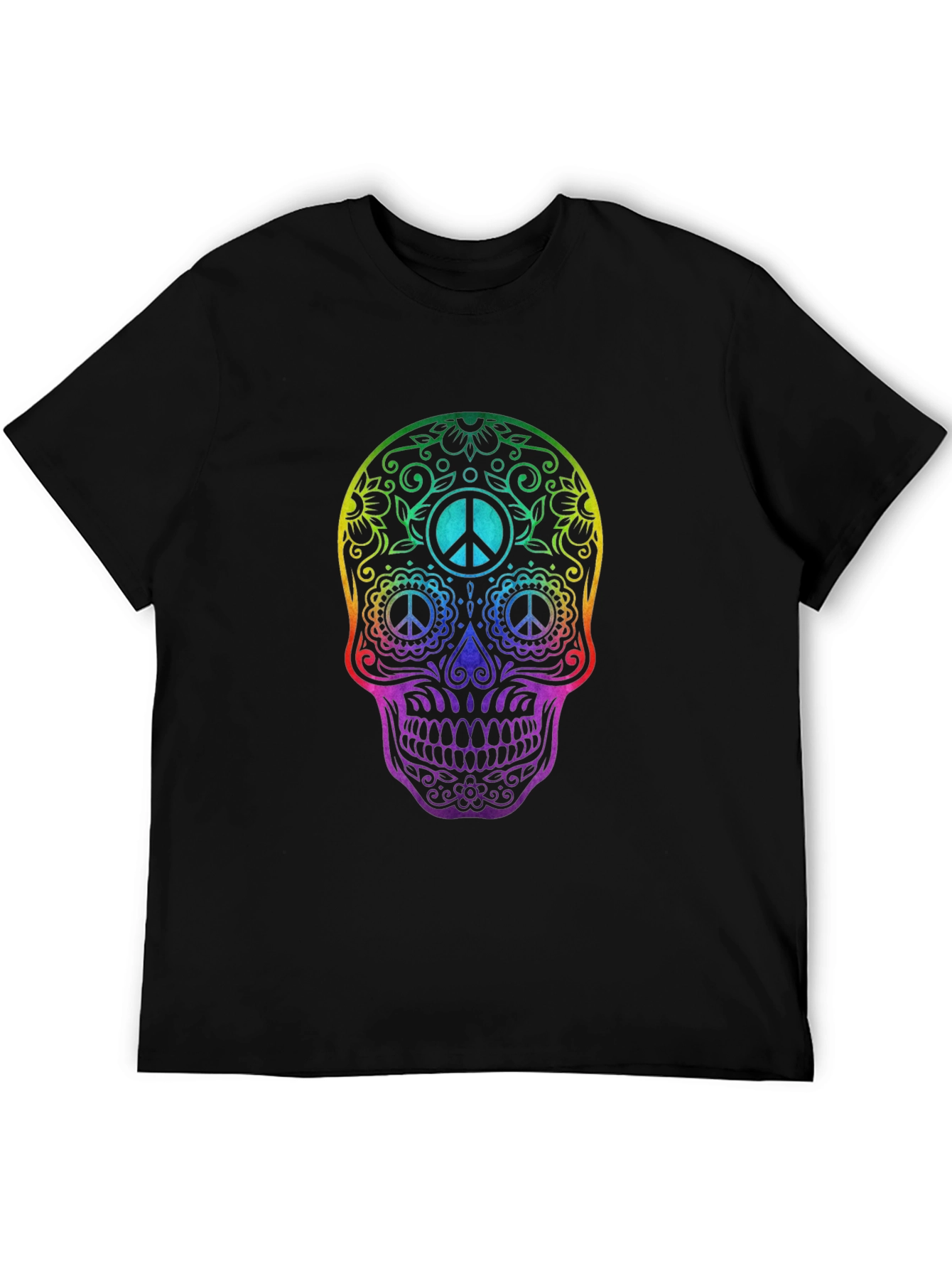 Rainbow Skull Peace Sign T-Shirt