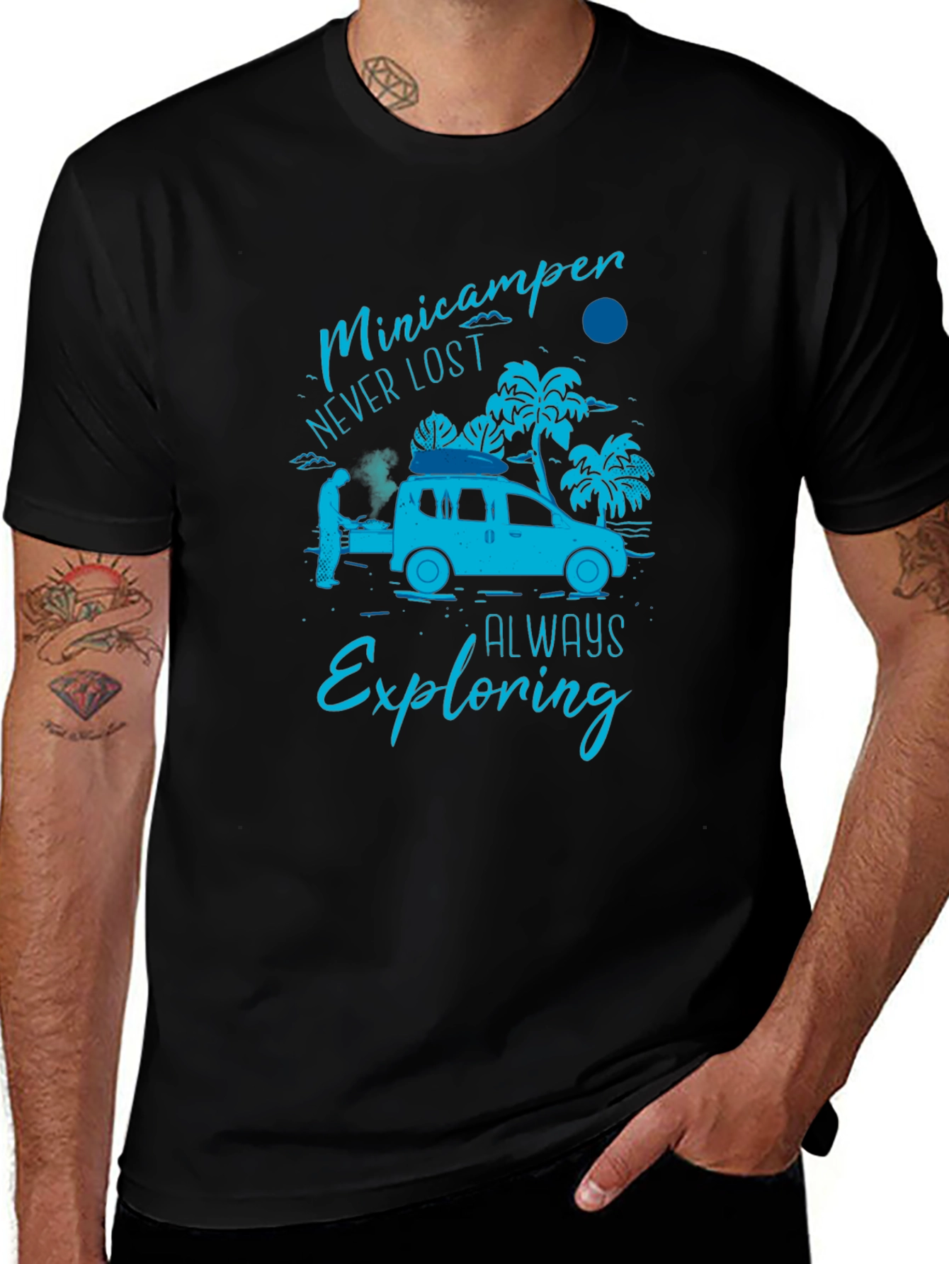 Minicamper Adventure T-Shirt: Never Lost Always Exploring