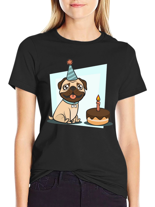 Birthday Pug T-Shirt - Cute Cartoon Dog Tee