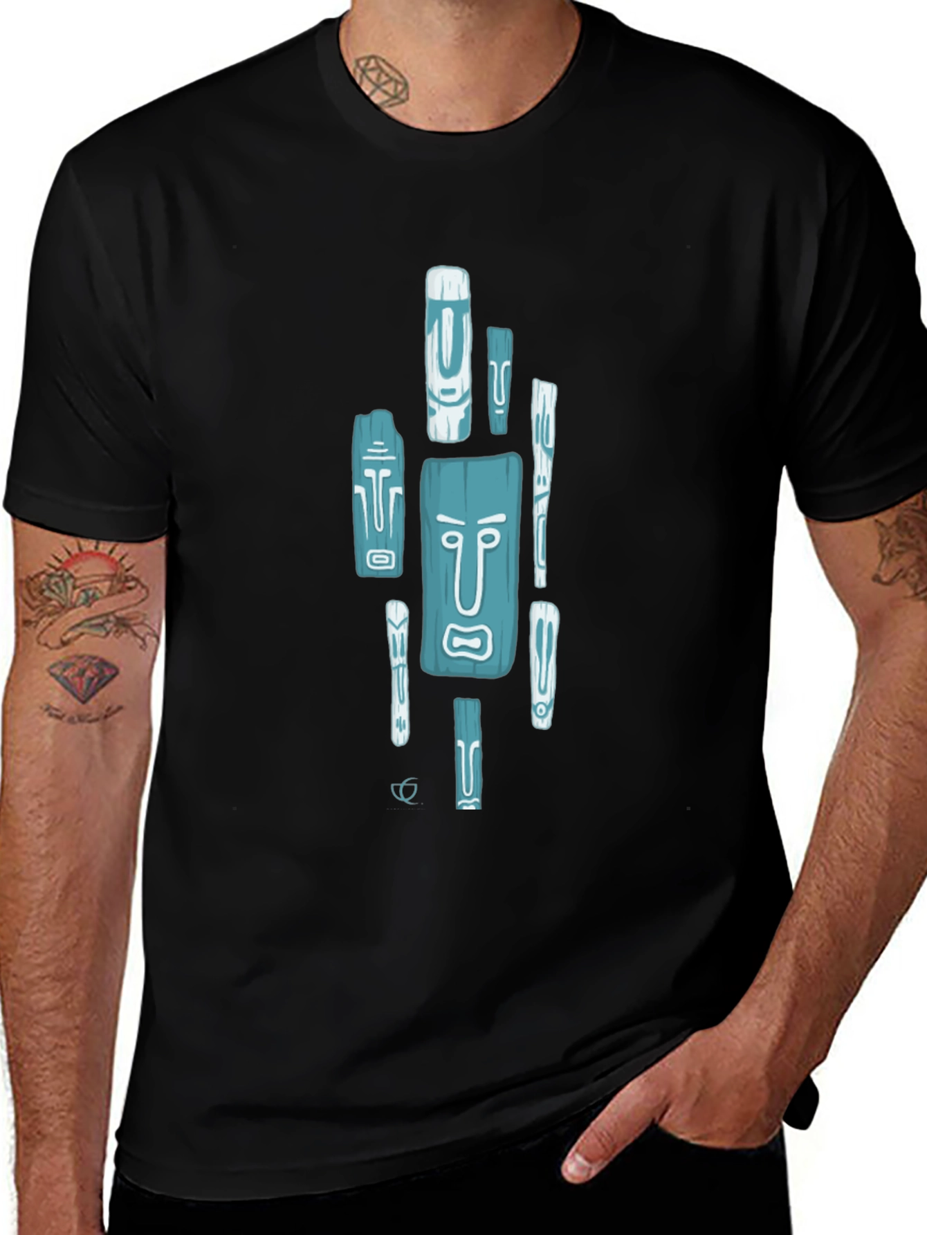 Trendy Tiki Totem Graphic Tee - Black Casual Shirt