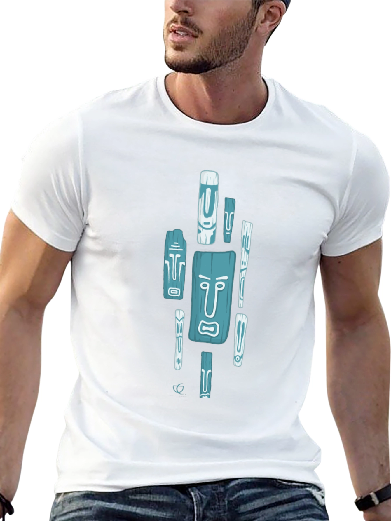 Trendy Tiki Totem Graphic Tee - Black Casual Shirt