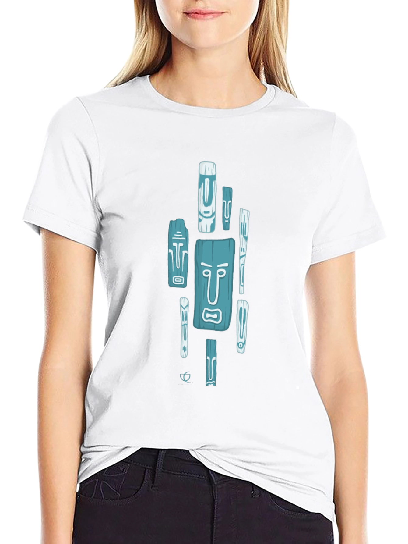 Trendy Tiki Totem Graphic Tee - Black Casual Shirt