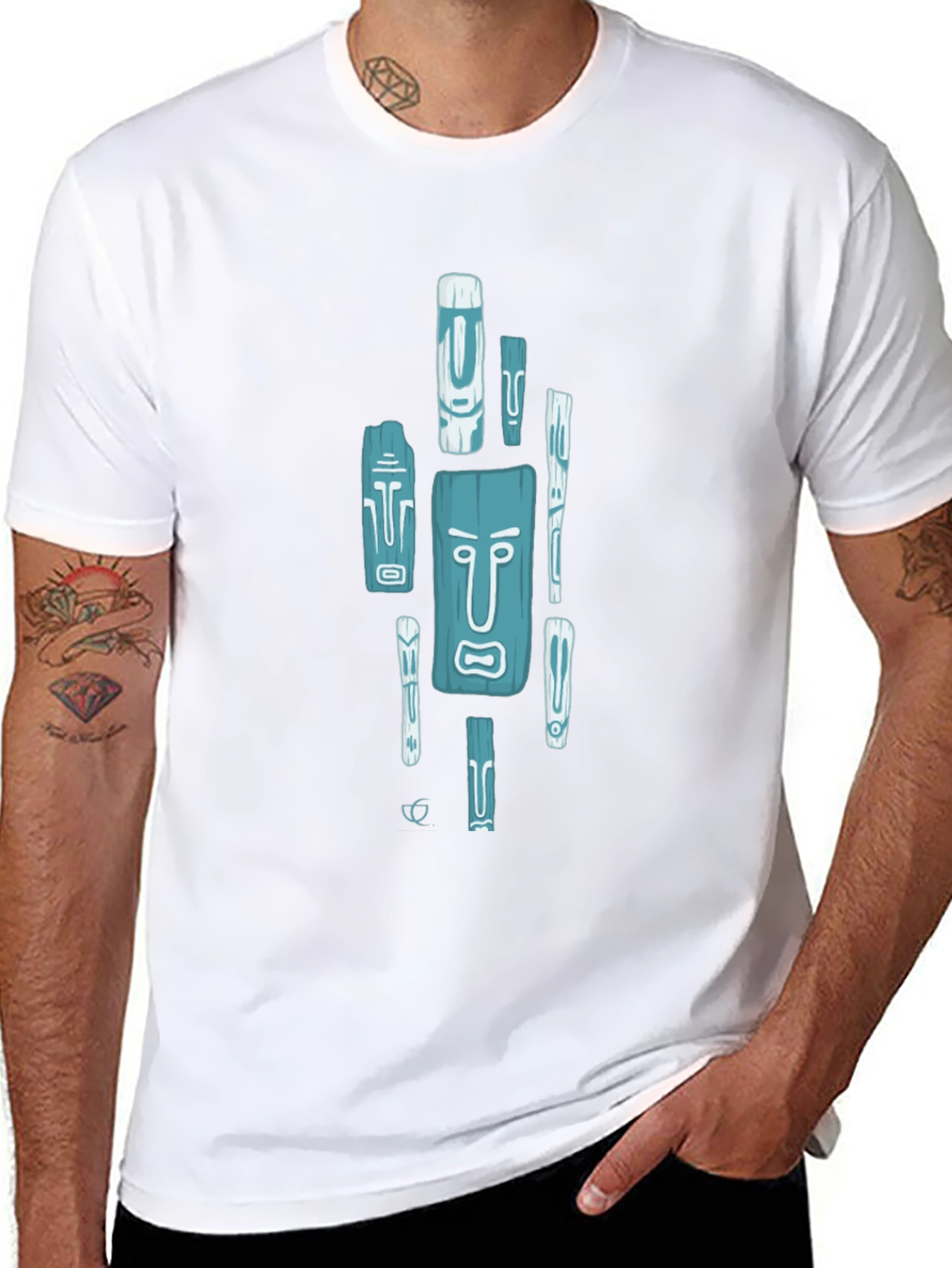 Trendy Tiki Totem Graphic Tee - Black Casual Shirt